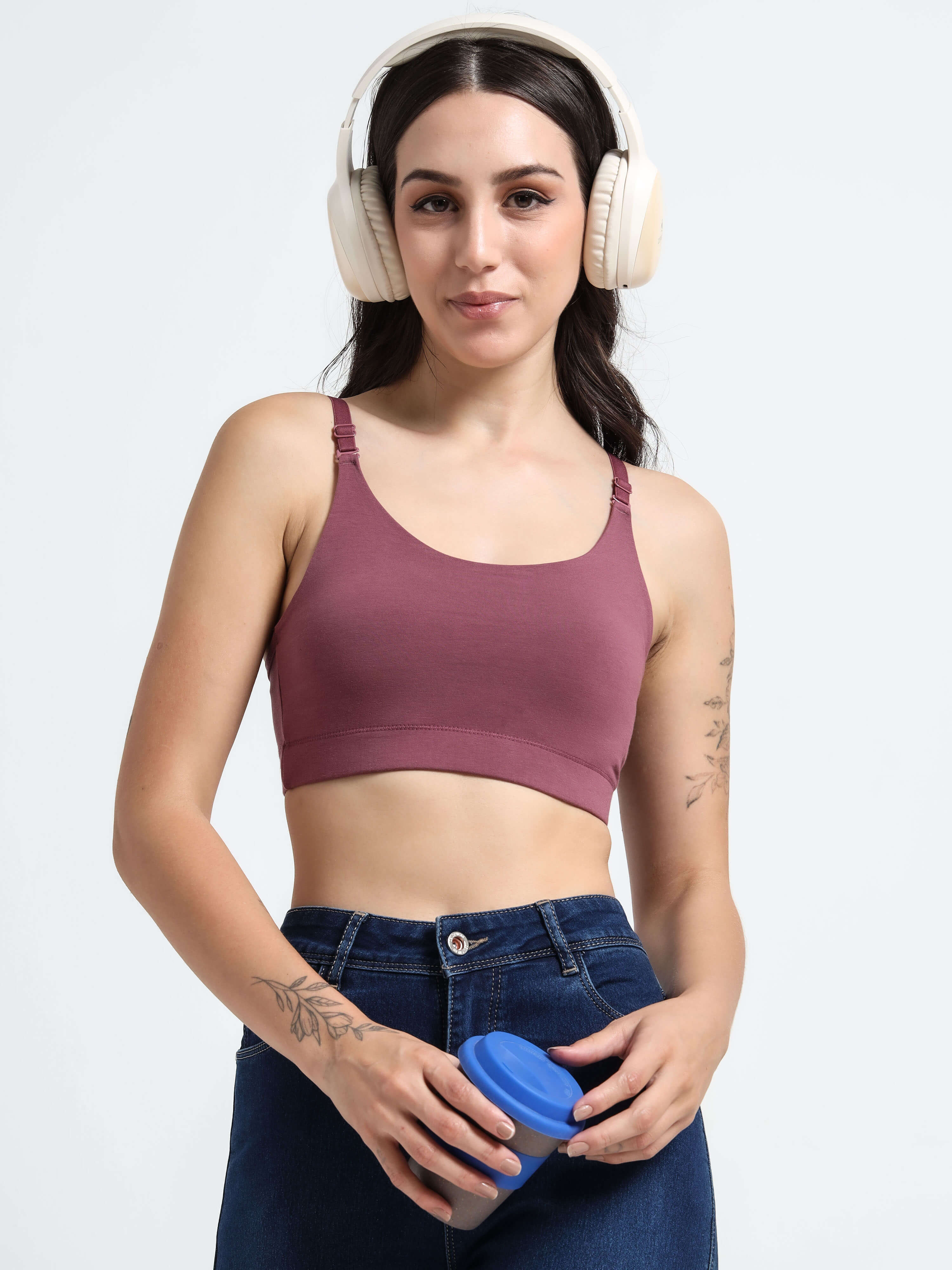 Machau Lingerie Women's Non Padded and Non Wired Full Coverage Back Close Cotton-Rich Fabric in Everyday Sports Bra