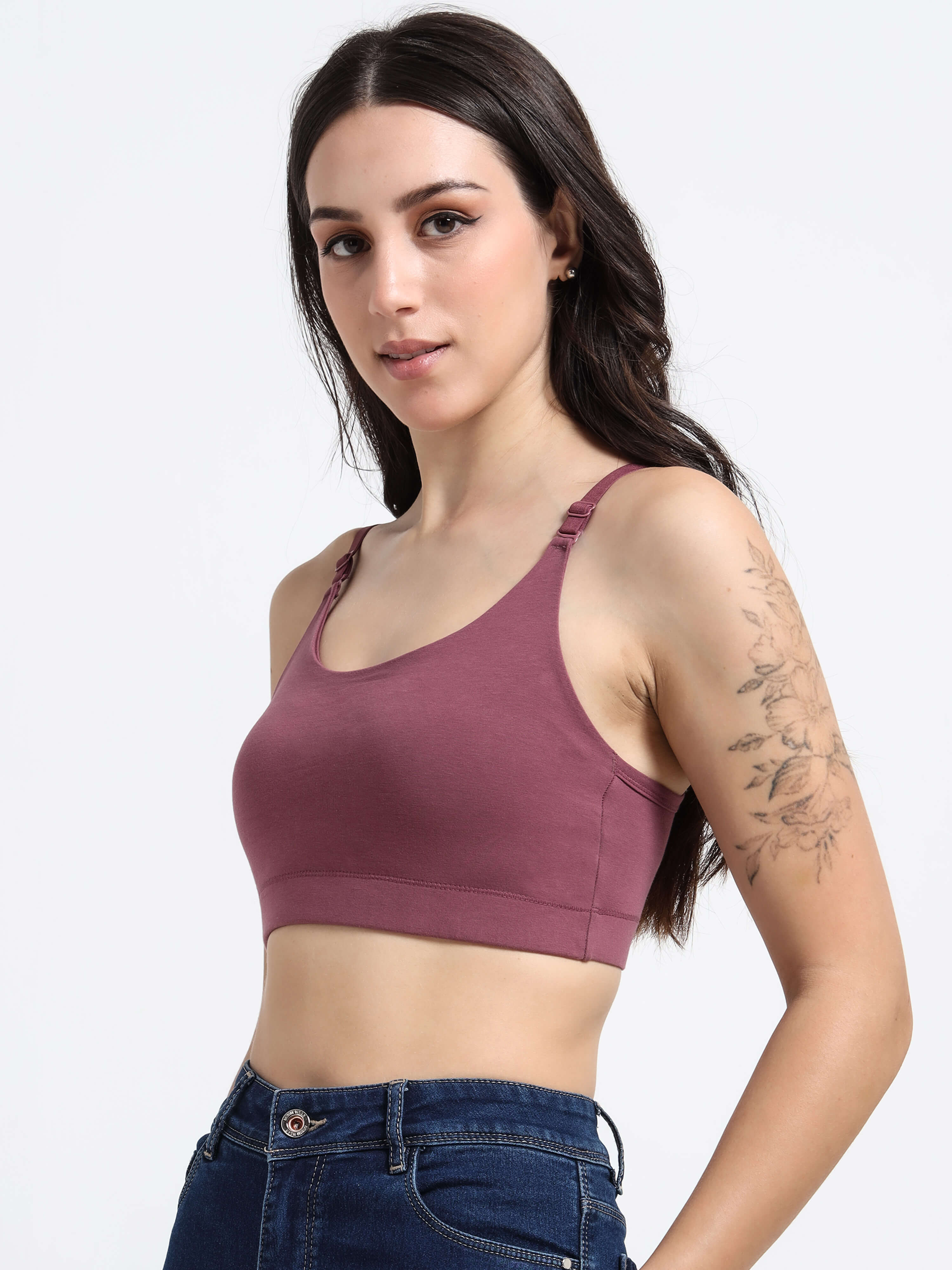 Machau Lingerie Women's Non Padded and Non Wired Full Coverage Back Close Cotton-Rich Fabric in Everyday Sports Bra