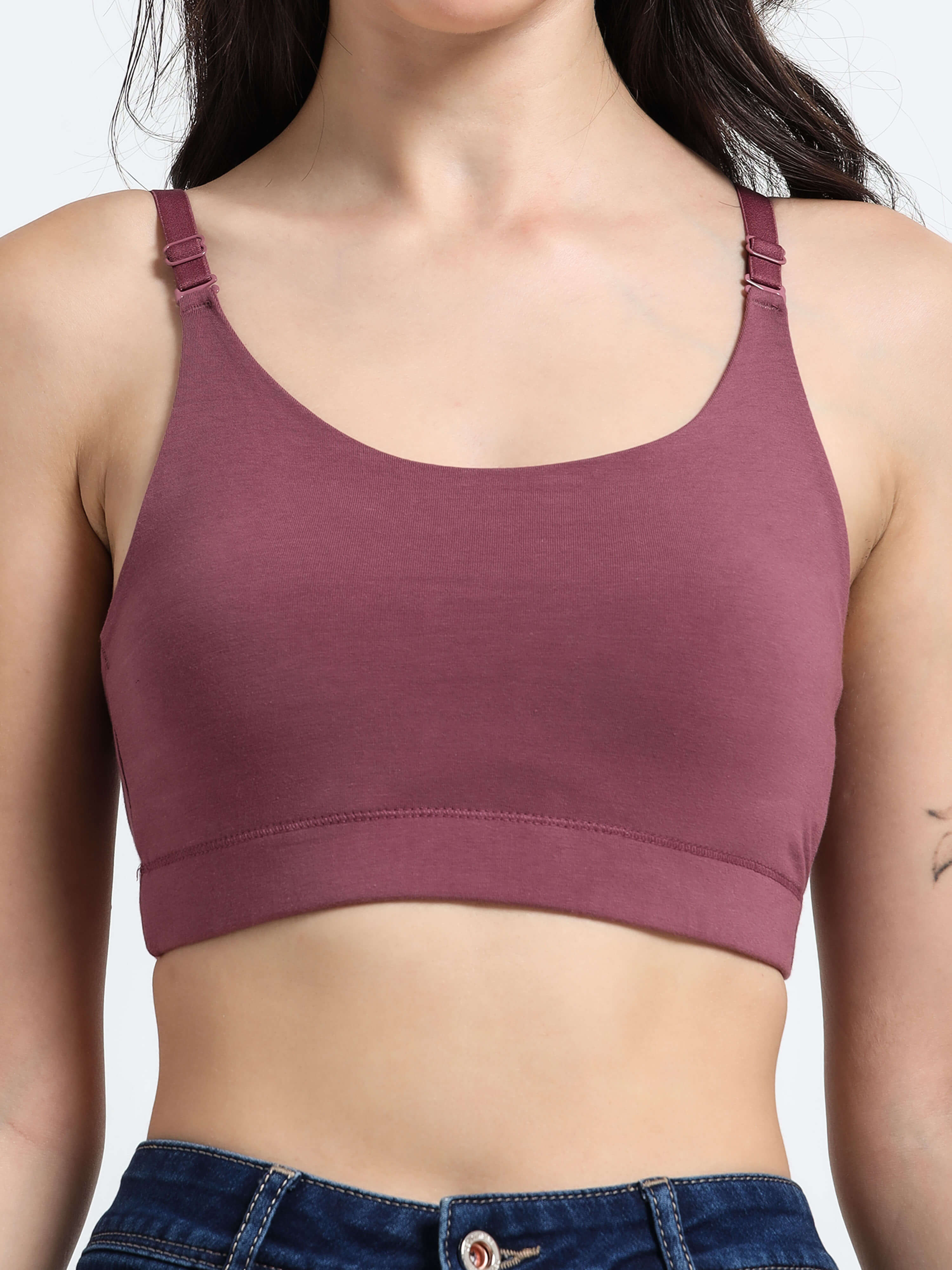 Machau Lingerie Women's Non Padded and Non Wired Full Coverage Back Close Cotton-Rich Fabric in Everyday Sports Bra