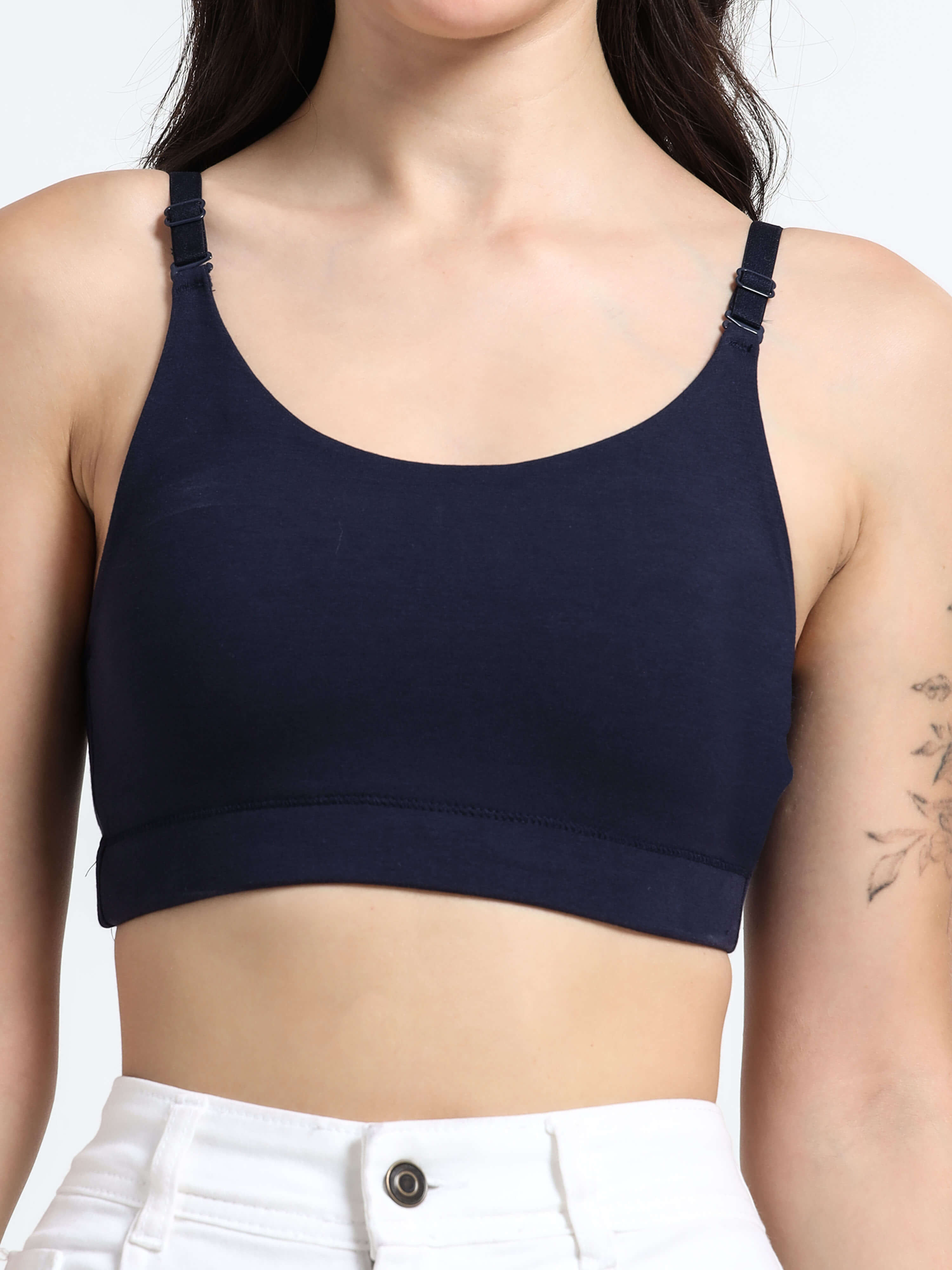 Machau Lingerie Women's Non Padded and Non Wired Full Coverage Back Close Cotton-Rich Fabric in Everyday Sports Bra