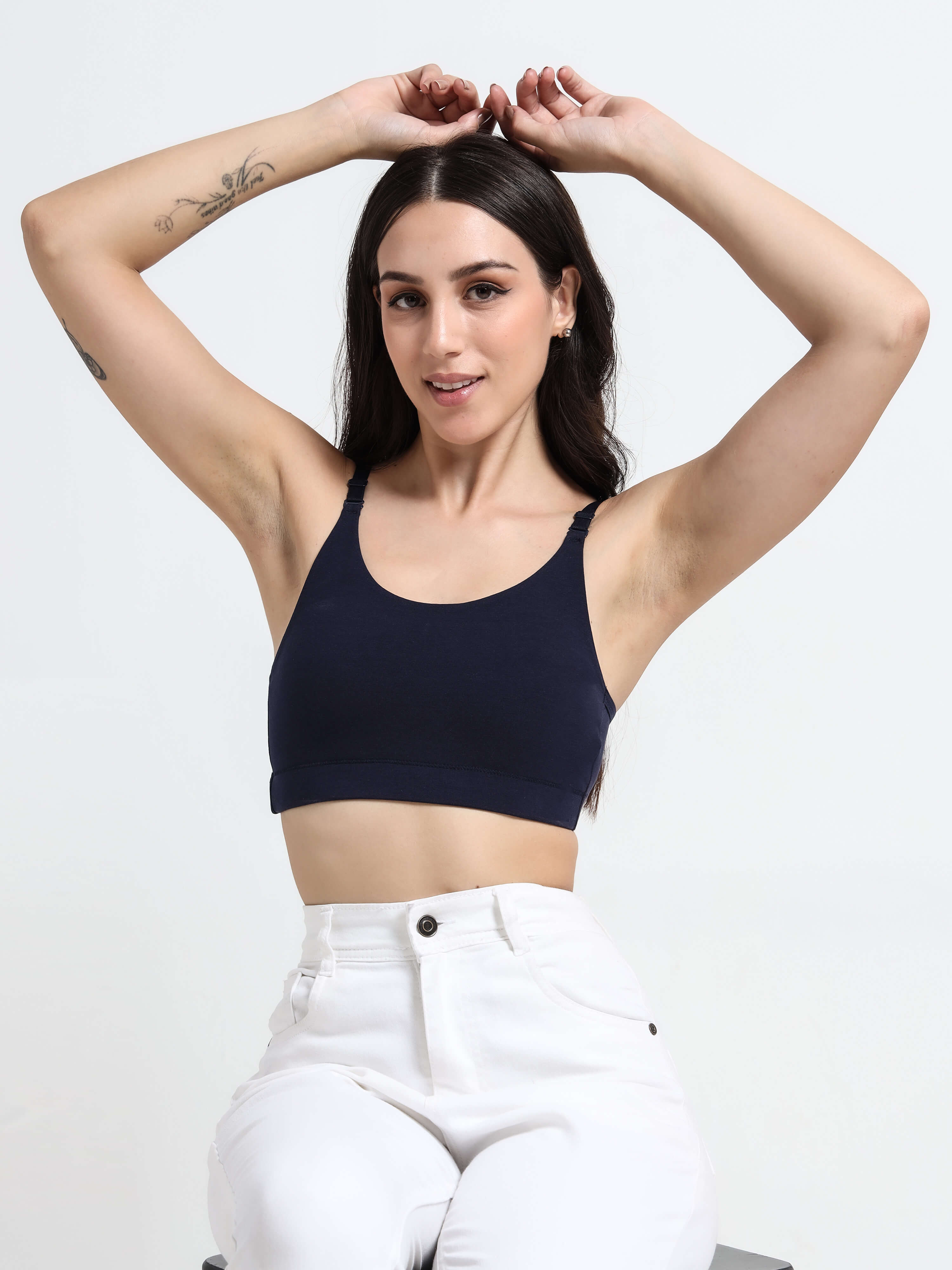 Machau Lingerie Women's Non Padded and Non Wired Full Coverage Back Close Cotton-Rich Fabric in Everyday Sports Bra