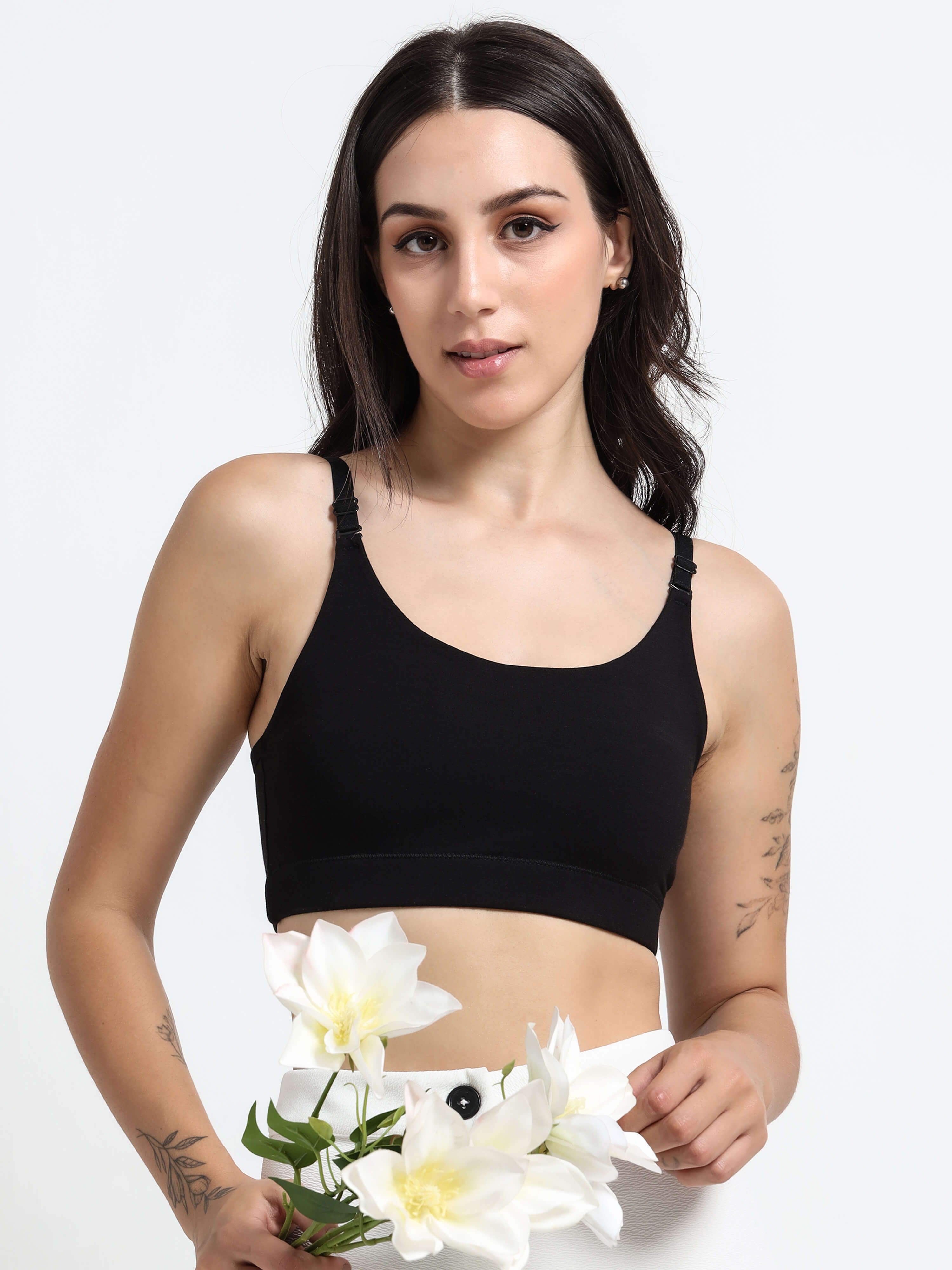 Machau Lingerie Women's Non Padded and Non Wired Full Coverage Back Close Cotton-Rich Fabric in Everyday Sports Bra