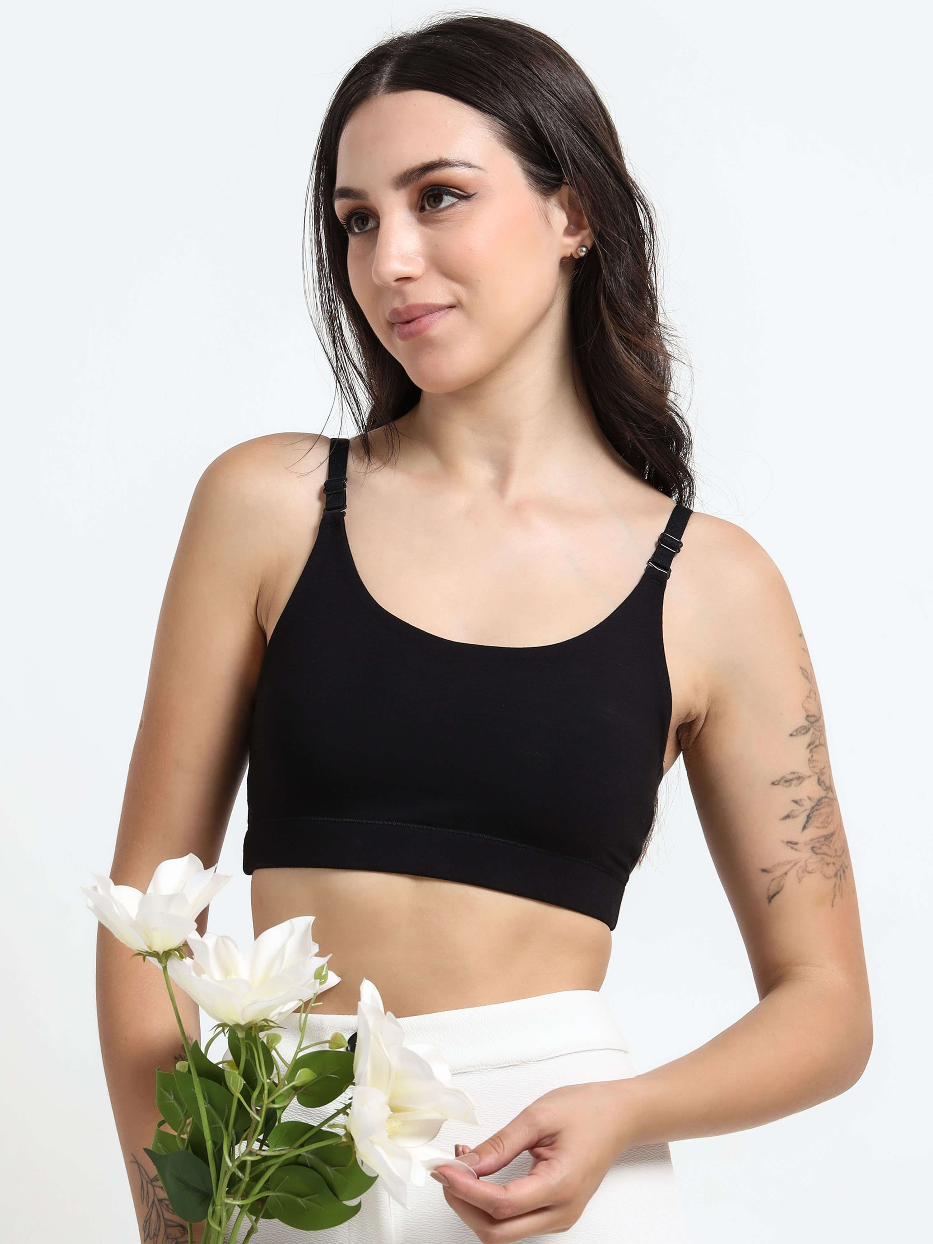 Machau Lingerie Women's Non Padded and Non Wired Full Coverage Back Close Cotton-Rich Fabric in Everyday Sports Bra