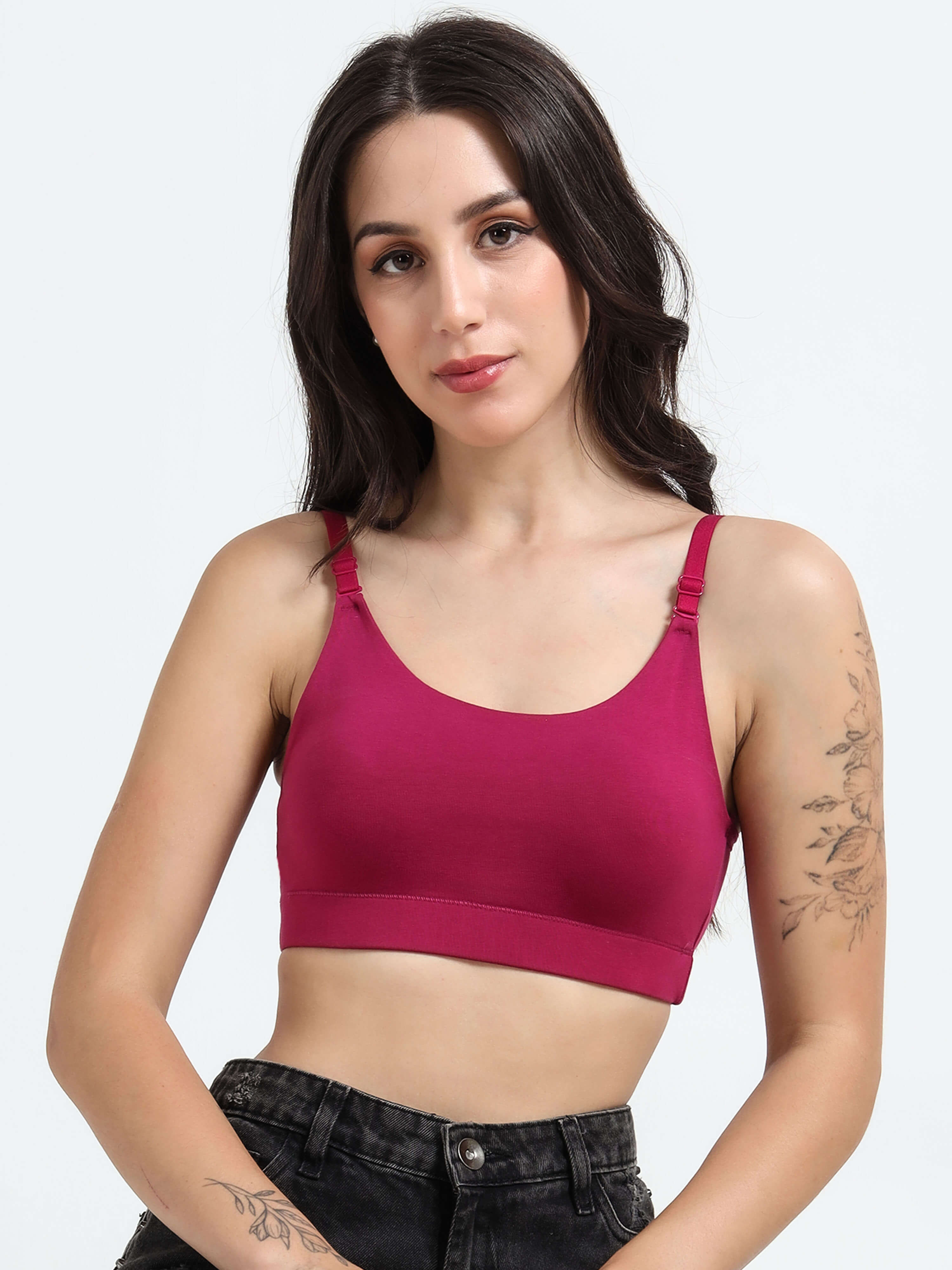 Machau Lingerie Women's Non Padded and Non Wired Full Coverage Back Close Cotton-Rich Fabric in Everyday Sports Bra