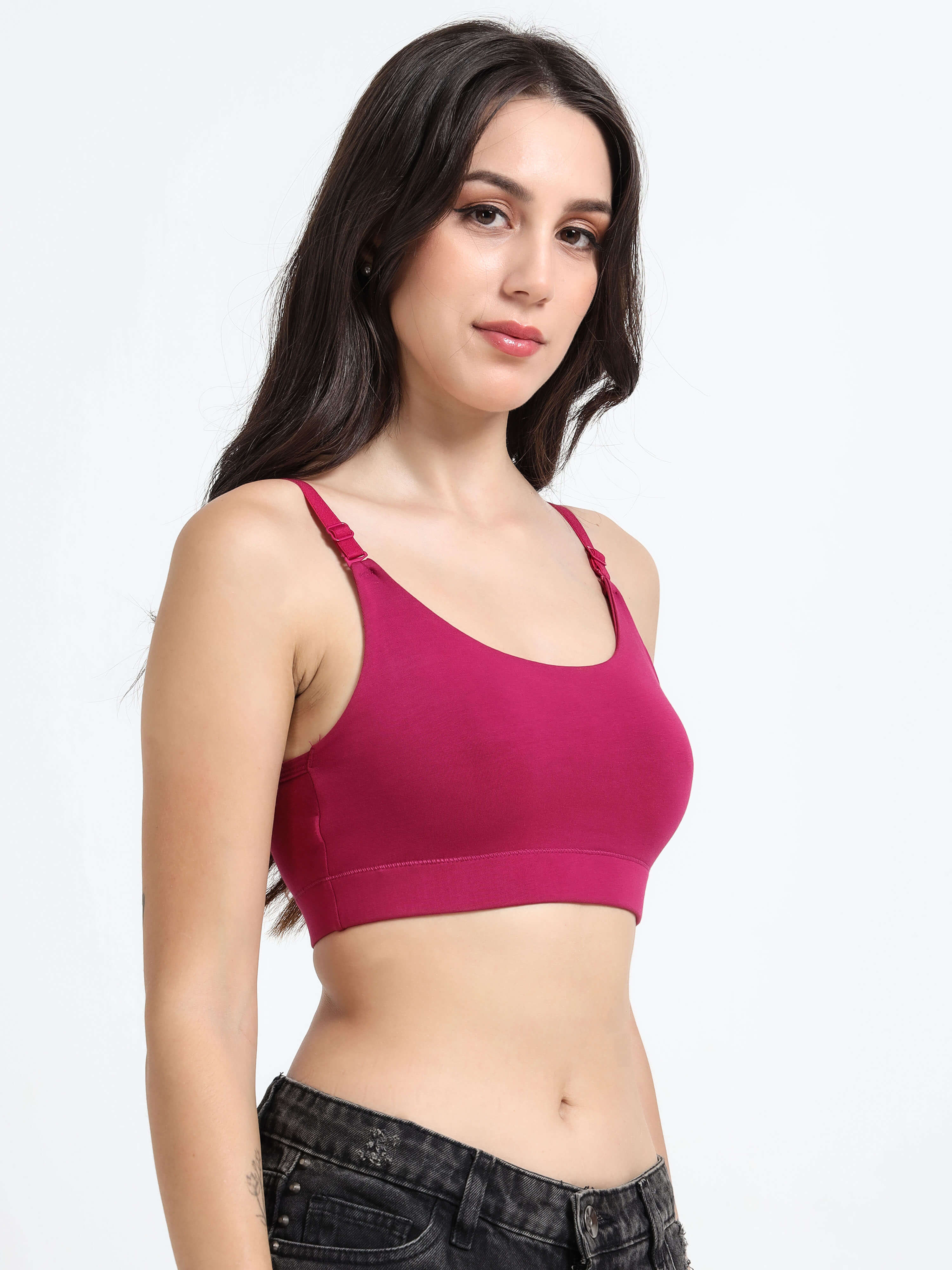 Machau Lingerie Women's Non Padded and Non Wired Full Coverage Back Close Cotton-Rich Fabric in Everyday Sports Bra