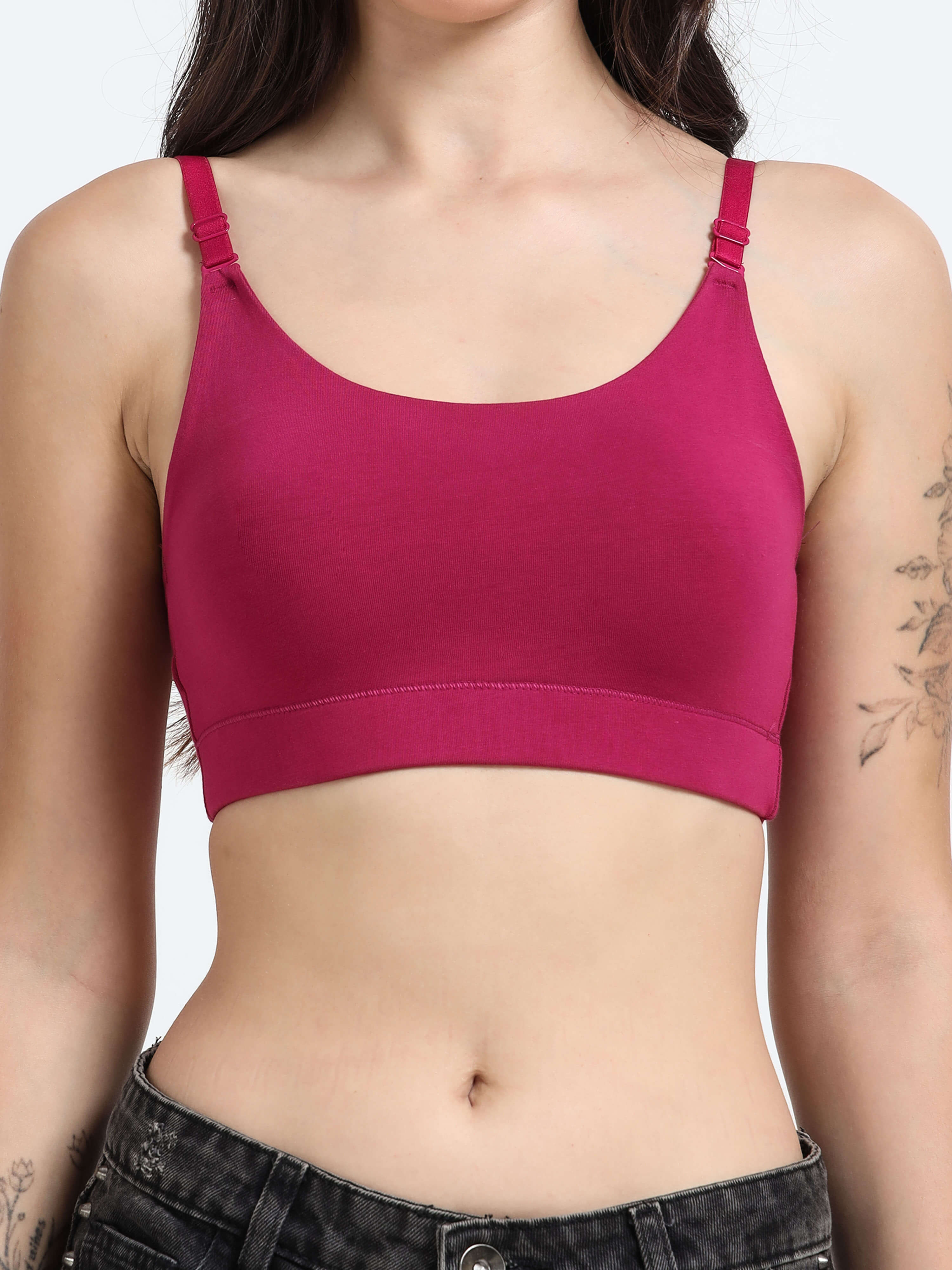 Machau Lingerie Women's Non Padded and Non Wired Full Coverage Back Close Cotton-Rich Fabric in Everyday Sports Bra