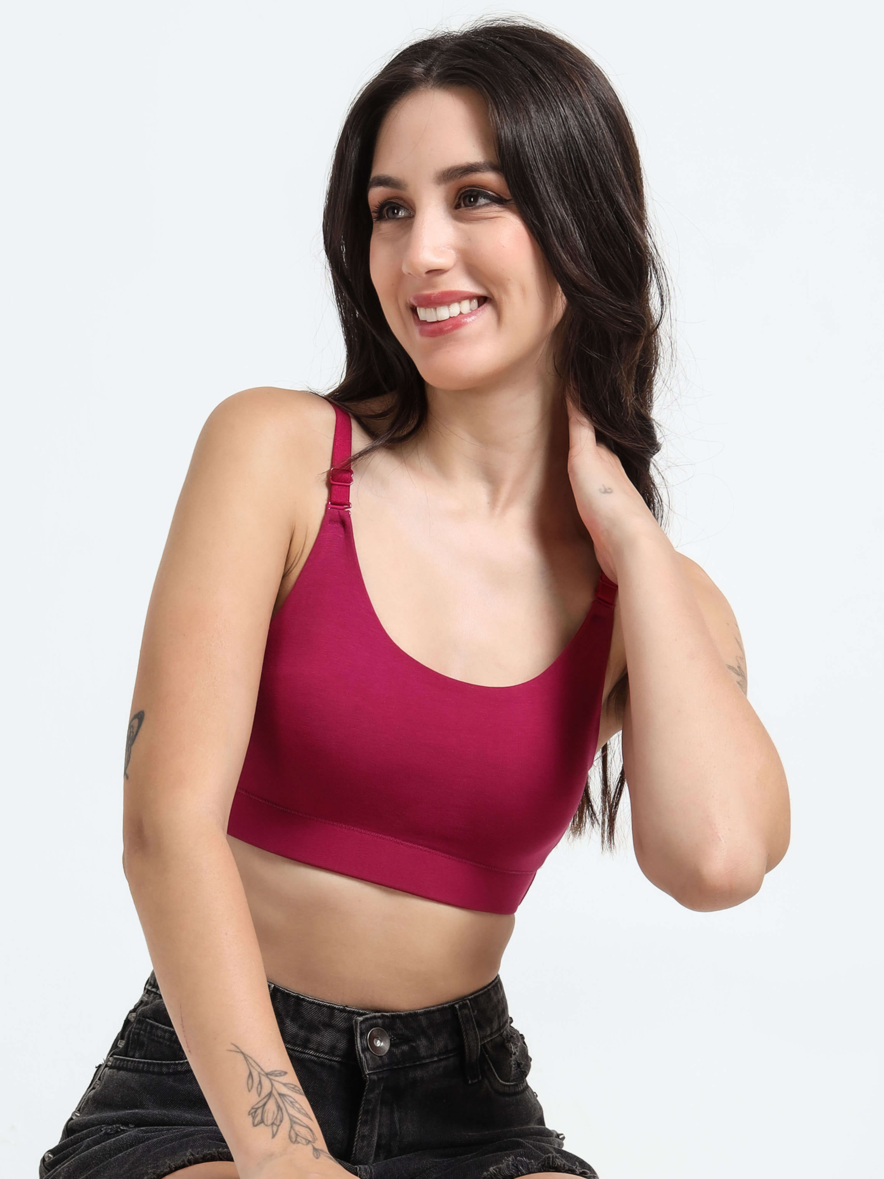 Machau Lingerie Women's Non Padded and Non Wired Full Coverage Back Close Cotton-Rich Fabric in Everyday Sports Bra