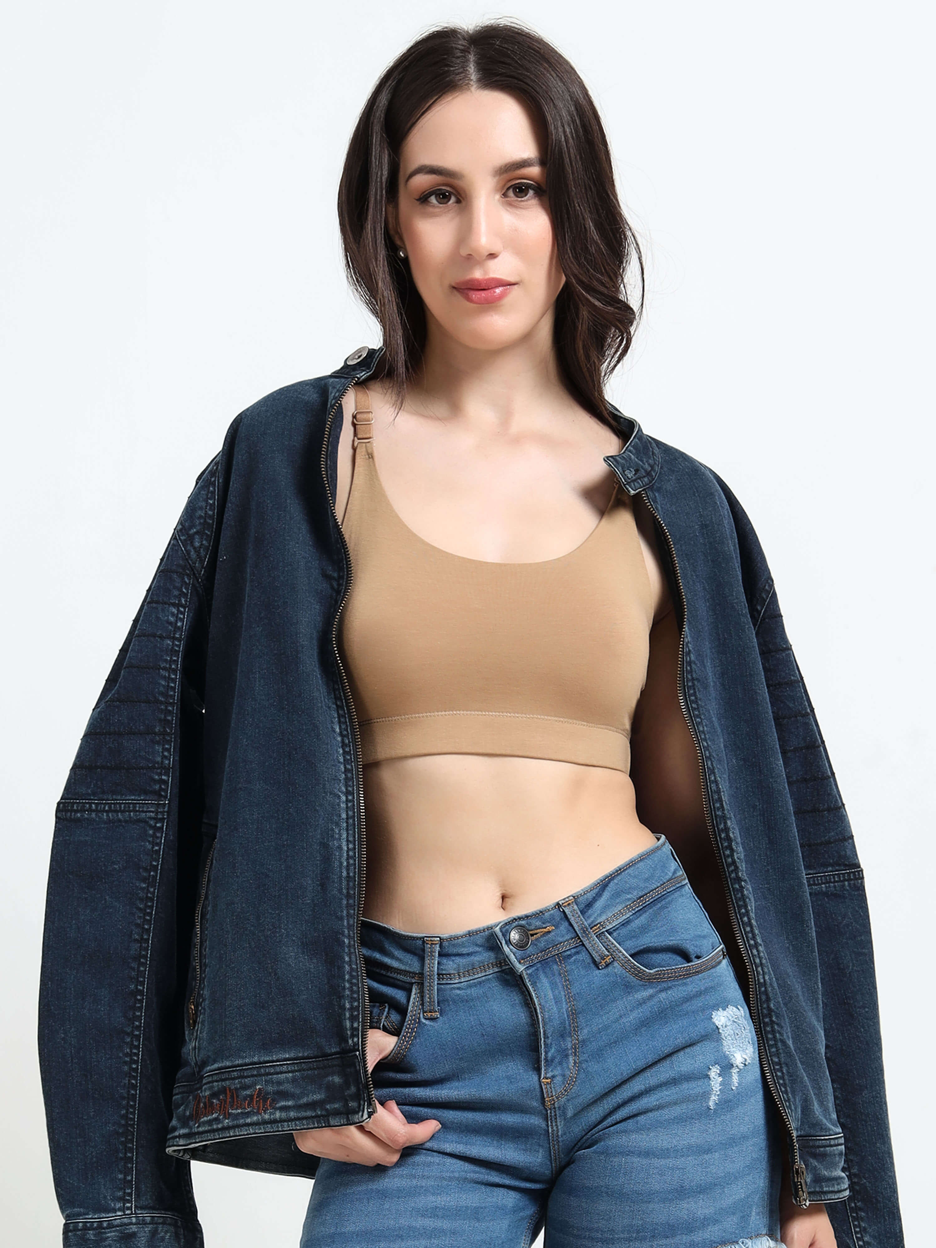 Machau Lingerie Women's Non Padded and Non Wired Full Coverage Back Close Cotton-Rich Fabric in Everyday Sports Bra