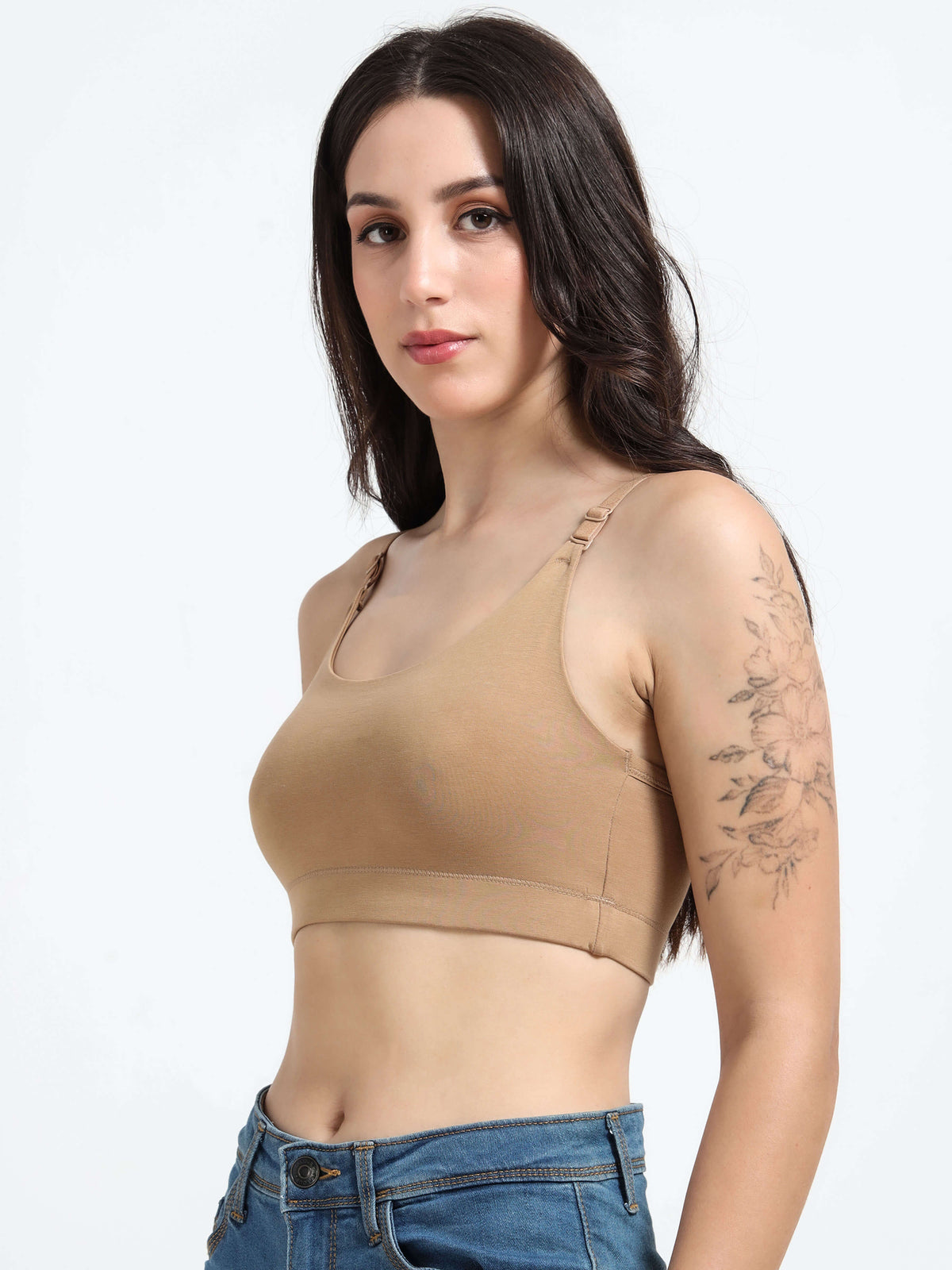 Machau Lingerie Women's Non Padded and Non Wired Full Coverage Back Close Cotton-Rich Fabric in Everyday Sports Bra