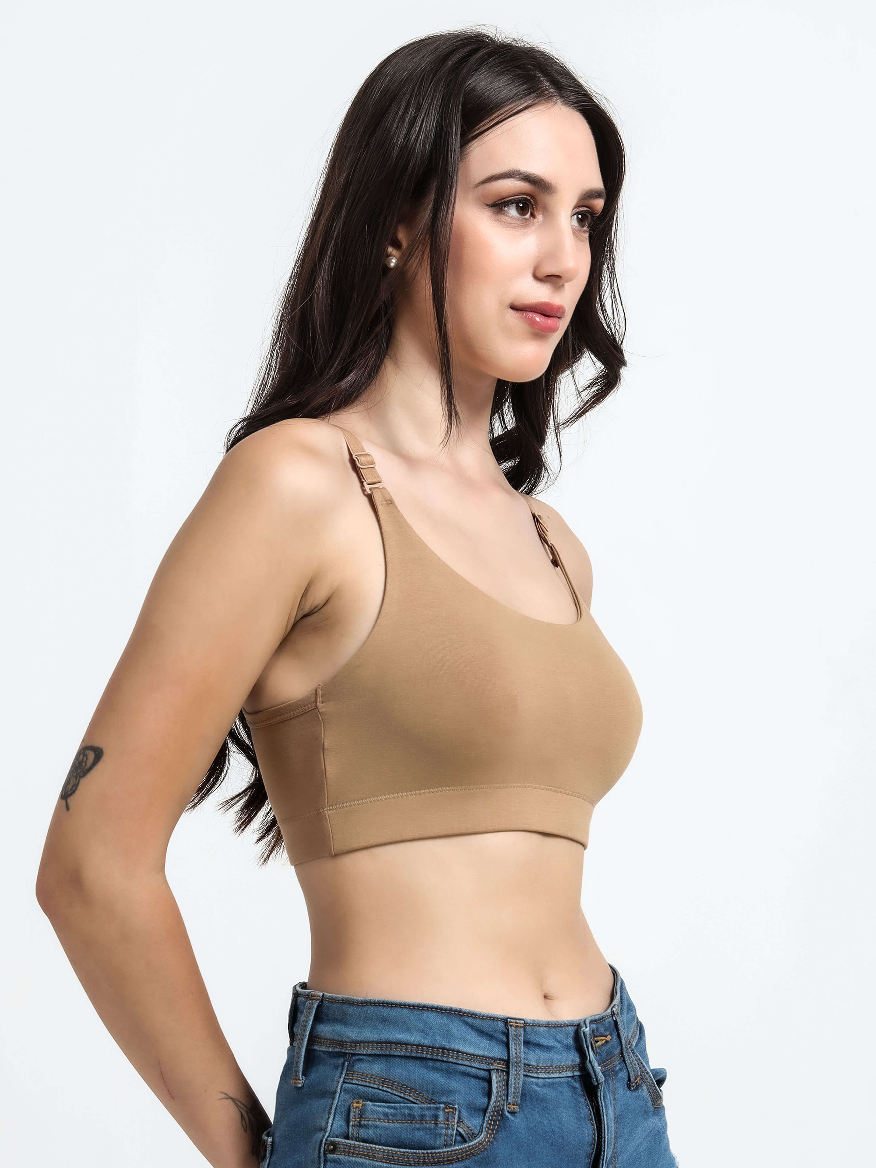 Machau Lingerie Women's Non Padded and Non Wired Full Coverage Back Close Cotton-Rich Fabric in Everyday Sports Bra