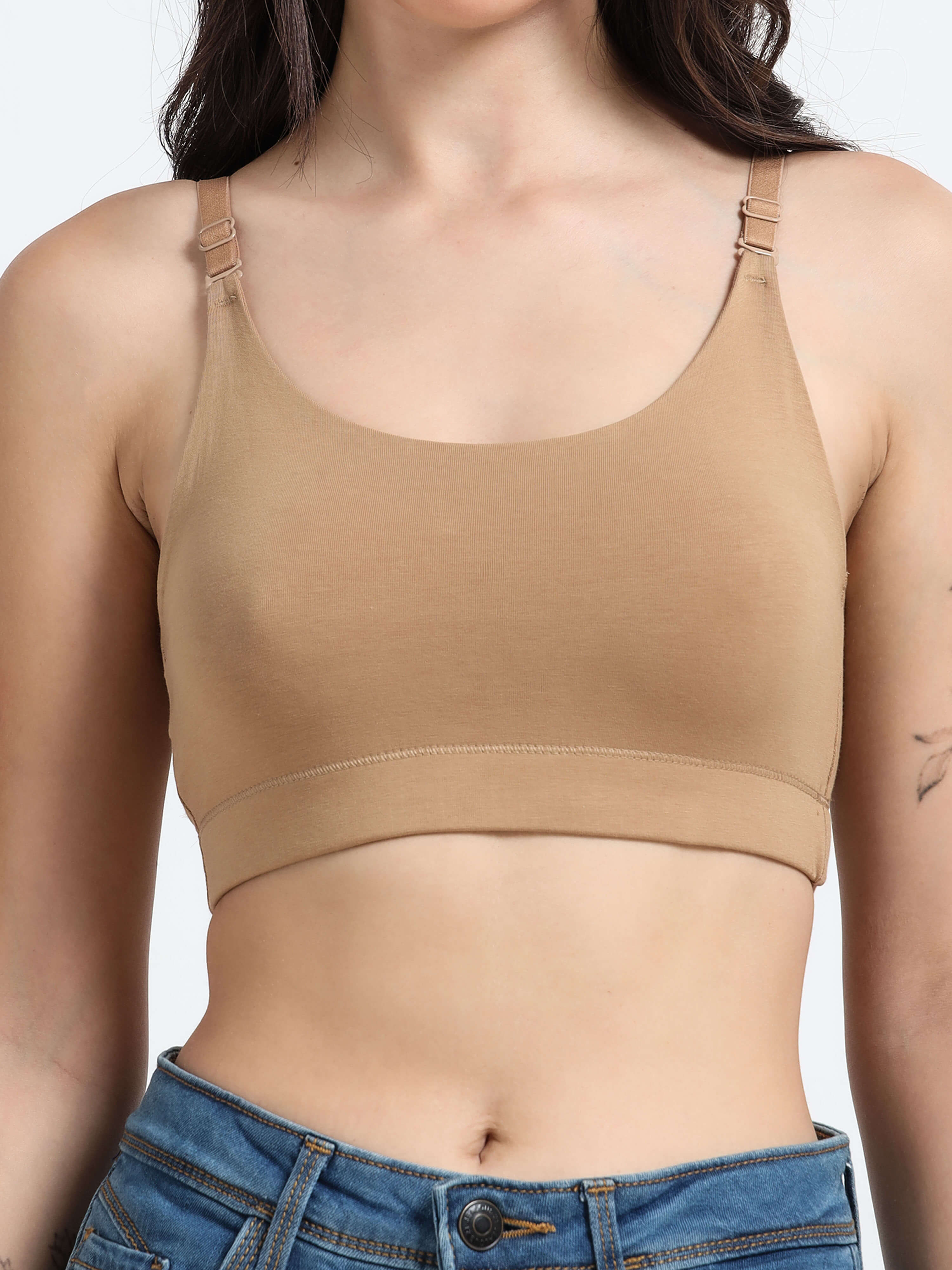 Machau Lingerie Women's Non Padded and Non Wired Full Coverage Back Close Cotton-Rich Fabric in Everyday Sports Bra