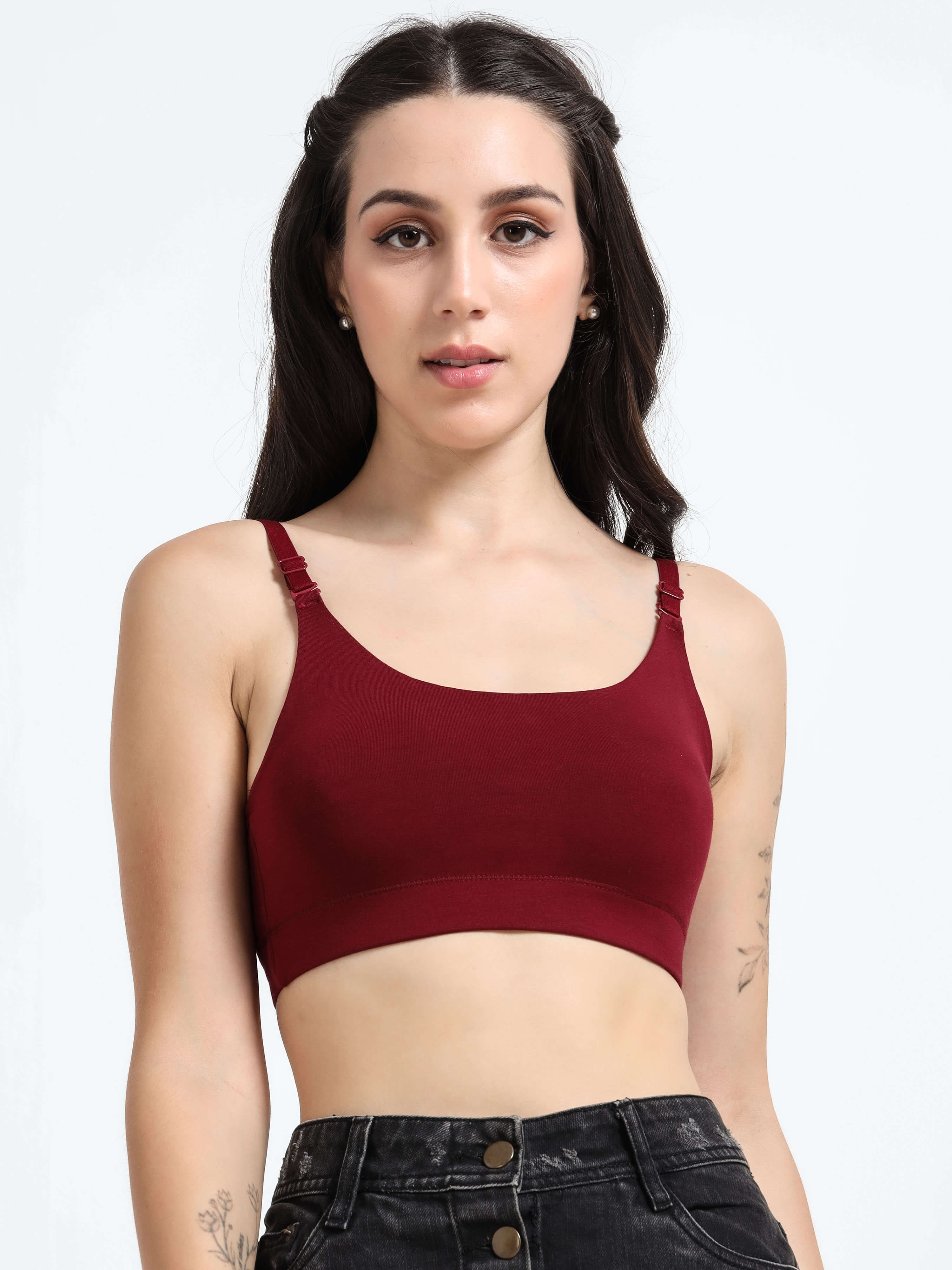 Machau Lingerie Women's Non Padded and Non Wired Full Coverage Back Close Cotton-Rich Fabric in Everyday Sports Bra