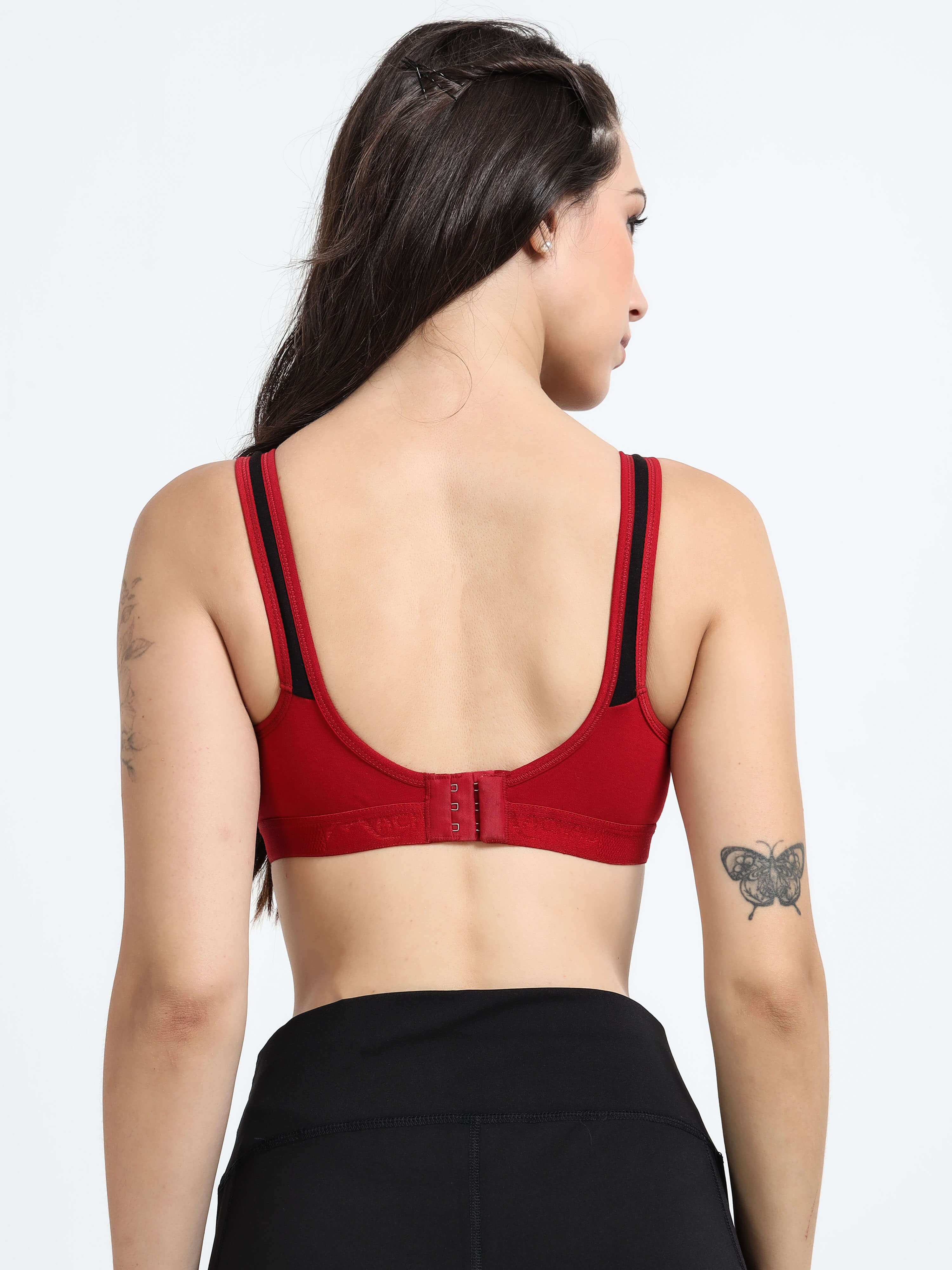 Machau Lingerie Women's Non Padded and Non Wired Full Coverage Back Close Cotton-Rich Fabric in Everyday Sports Bra