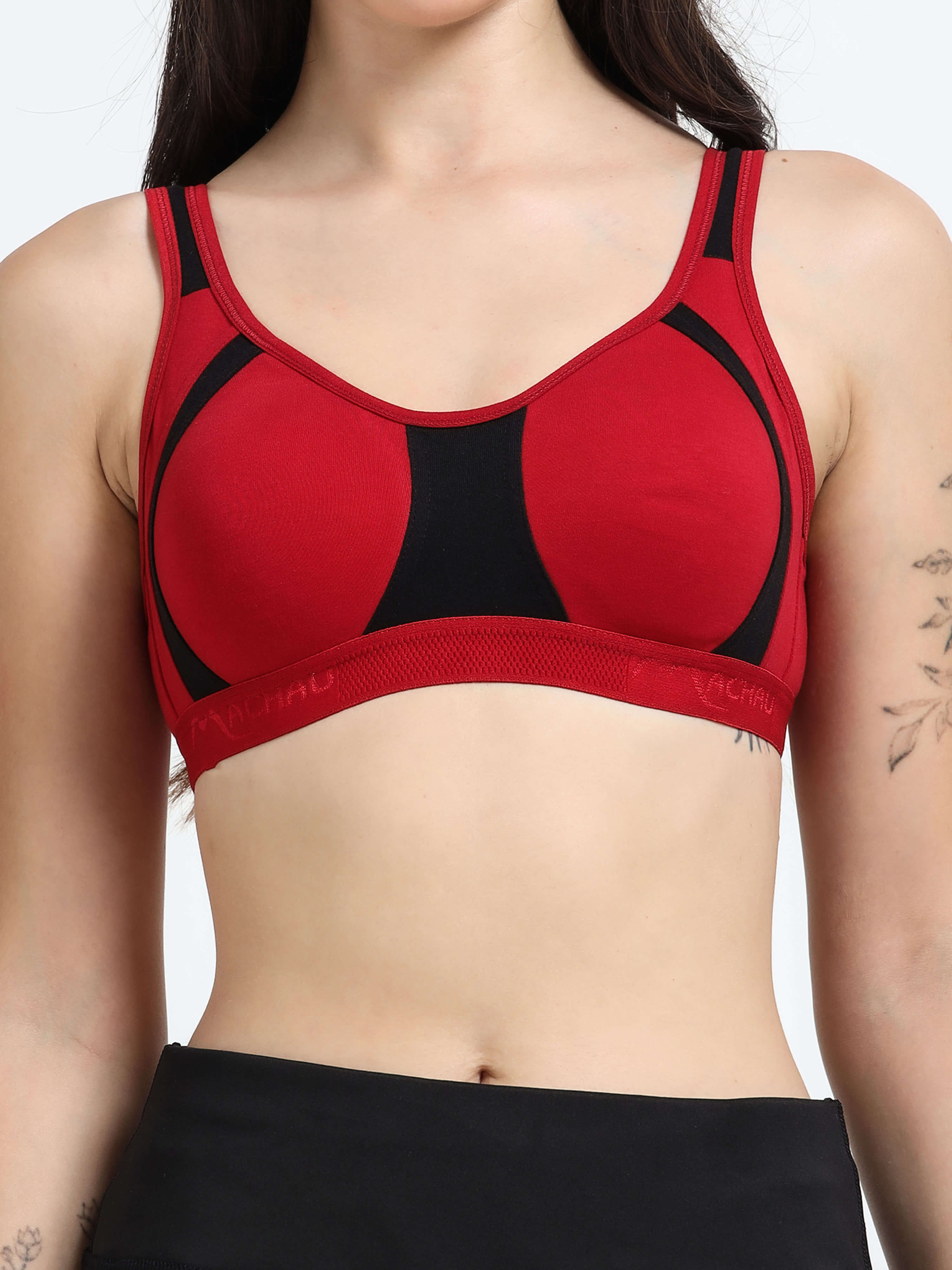 Machau Lingerie Women's Non Padded and Non Wired Full Coverage Back Close Cotton-Rich Fabric in Everyday Sports Bra
