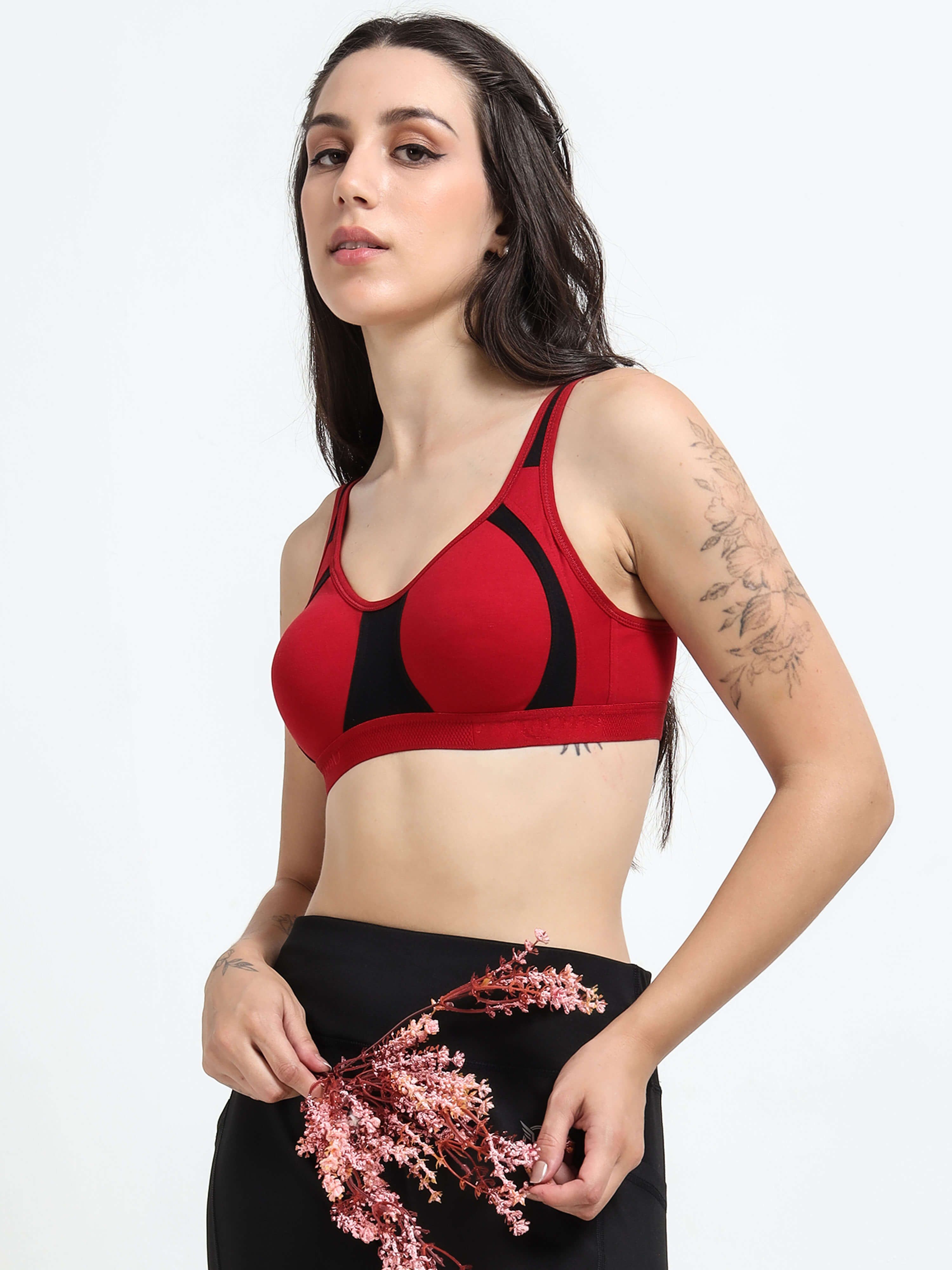 Machau Lingerie Women's Non Padded and Non Wired Full Coverage Back Close Cotton-Rich Fabric in Everyday Sports Bra
