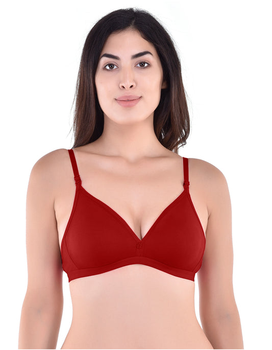 H&F Women's  Non Padded Wire-Free Adjustable Straps V-Neck Seamless Full Coverage Cotton-Rich Fabric Everyday T-Shirt Bra 1200