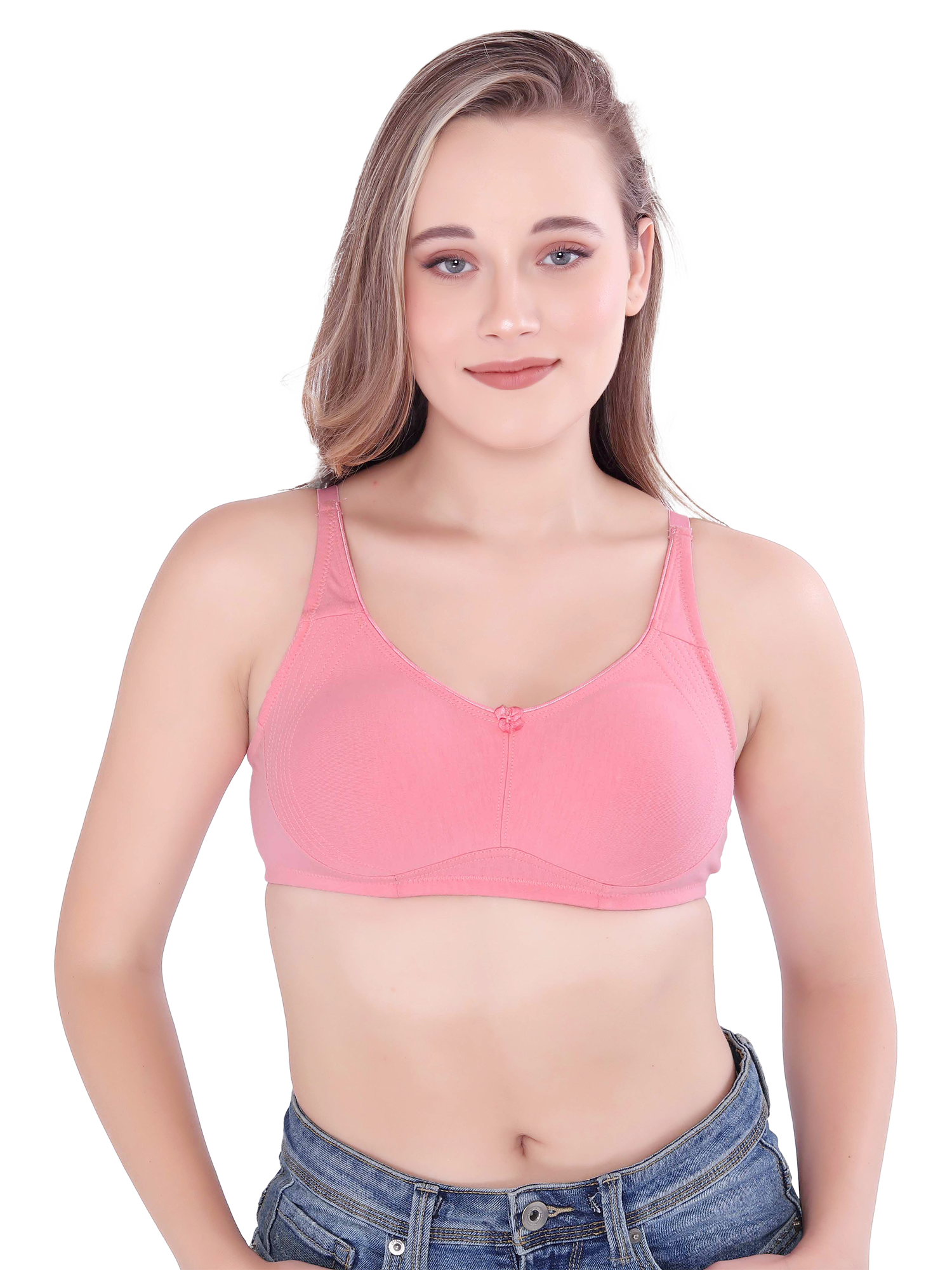 H&F Women's Non Padded Wire-Free Adjustable Straps Full Coverage In Centre Wide Side Shaper Panel Cotton-Rich Fabric Everyday Minimizer T-Shirt Bra