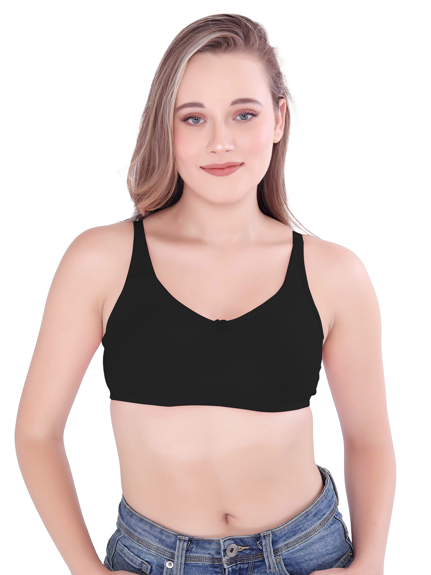 H&F Women's Non Padded Wire-Free Adjustable Straps Full Coverage In Centre Wide Side Shaper Panel Cotton-Rich Fabric Everyday Minimizer T-Shirt Bra