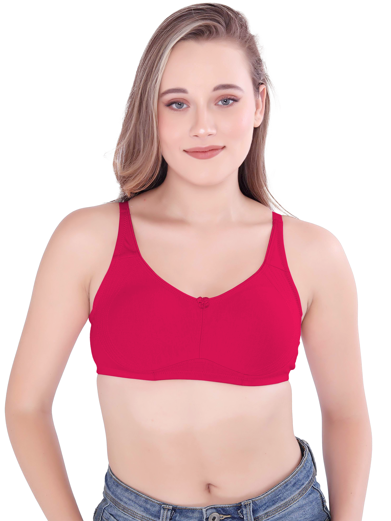 H&F Women's Non Padded Wire-Free Adjustable Straps Full Coverage In Centre Wide Side Shaper Panel Cotton-Rich Fabric Everyday Minimizer T-Shirt Bra