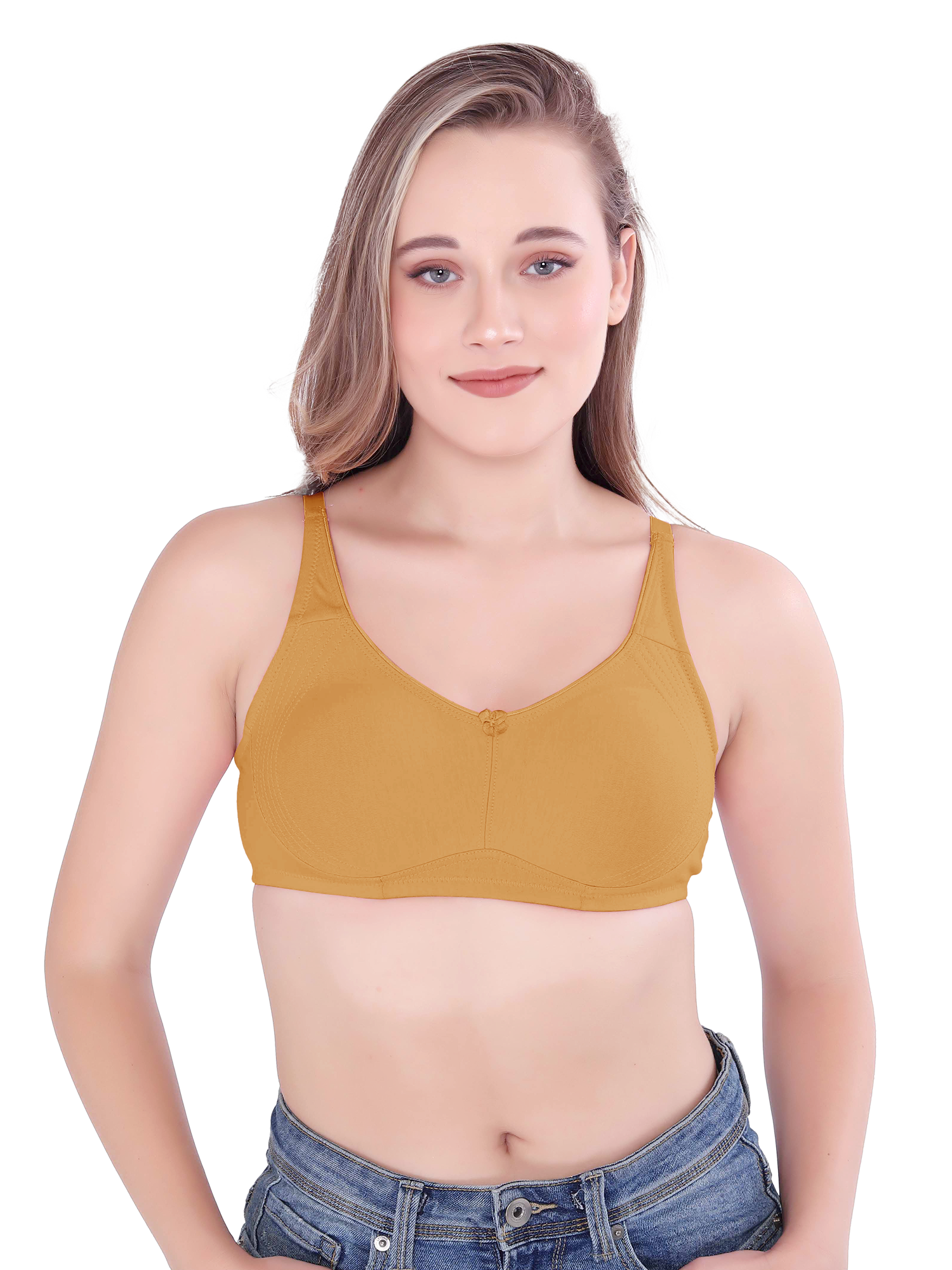 H&F Women's Non Padded Wire-Free Adjustable Straps Full Coverage In Centre Wide Side Shaper Panel Cotton-Rich Fabric Everyday Minimizer T-Shirt Bra