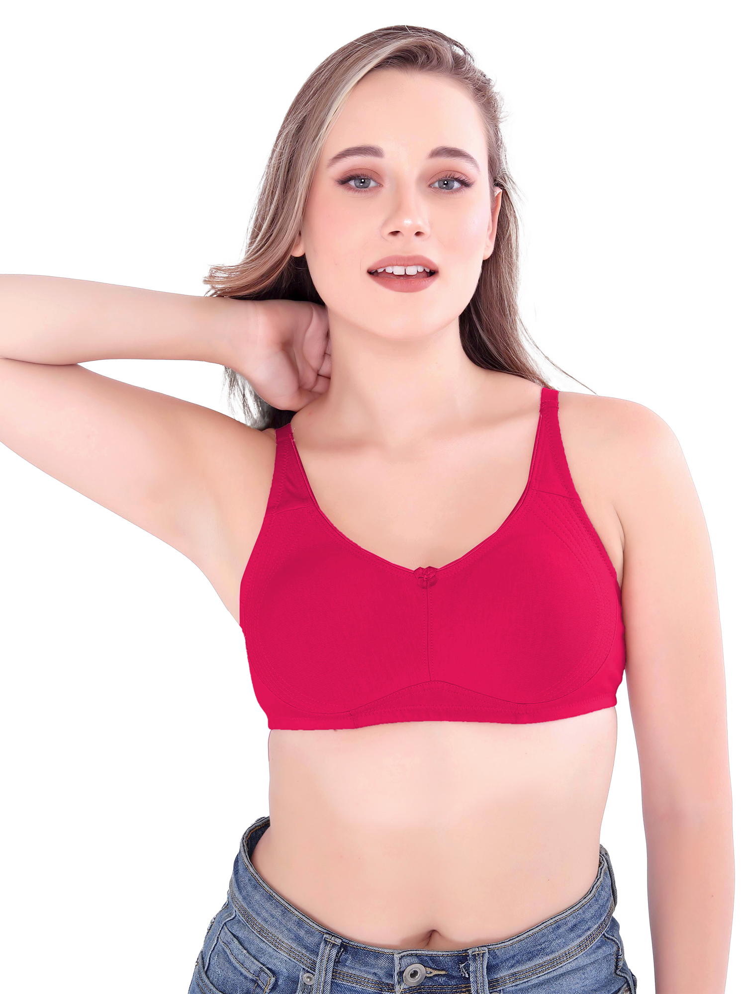 H&F Women's Non Padded Wire-Free Adjustable Straps Full Coverage In Centre Wide Side Shaper Panel Cotton-Rich Fabric Everyday Minimizer T-Shirt Bra