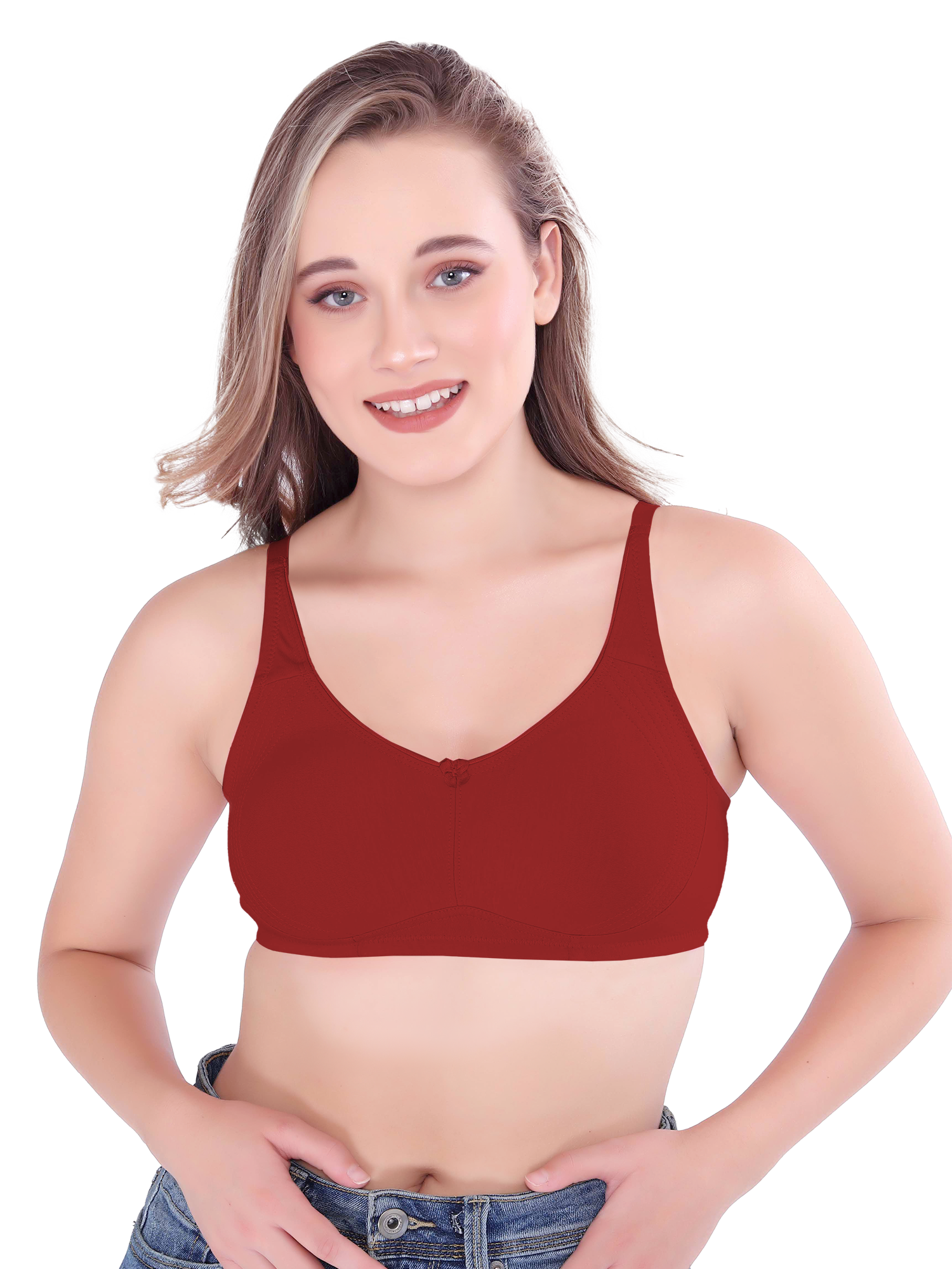 H&F Women's Non Padded Wire-Free Adjustable Straps Full Coverage In Centre Wide Side Shaper Panel Cotton-Rich Fabric Everyday Minimizer T-Shirt Bra