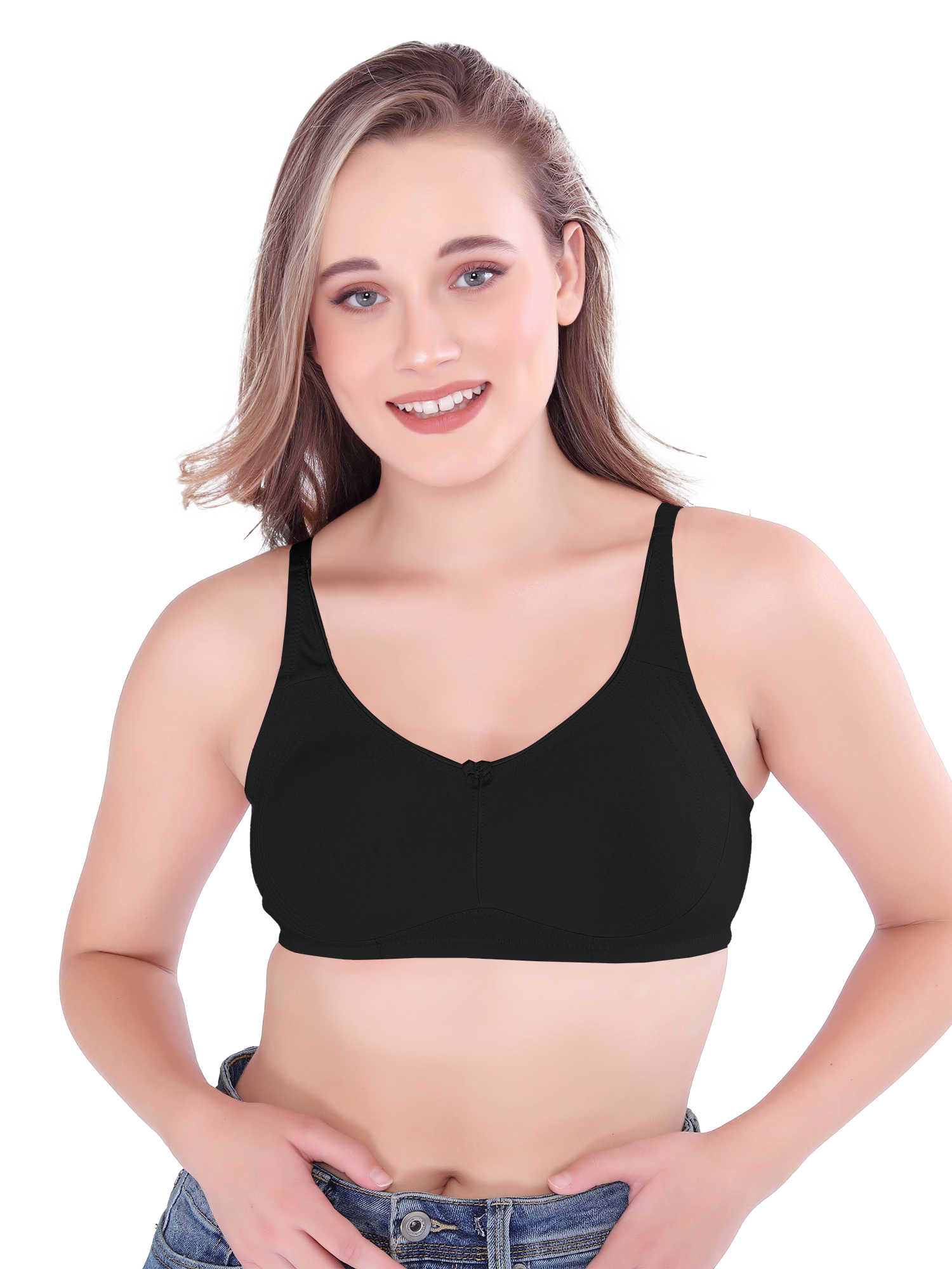 H&F Women's Non Padded Wire-Free Adjustable Straps Full Coverage In Centre Wide Side Shaper Panel Cotton-Rich Fabric Everyday Minimizer T-Shirt Bra