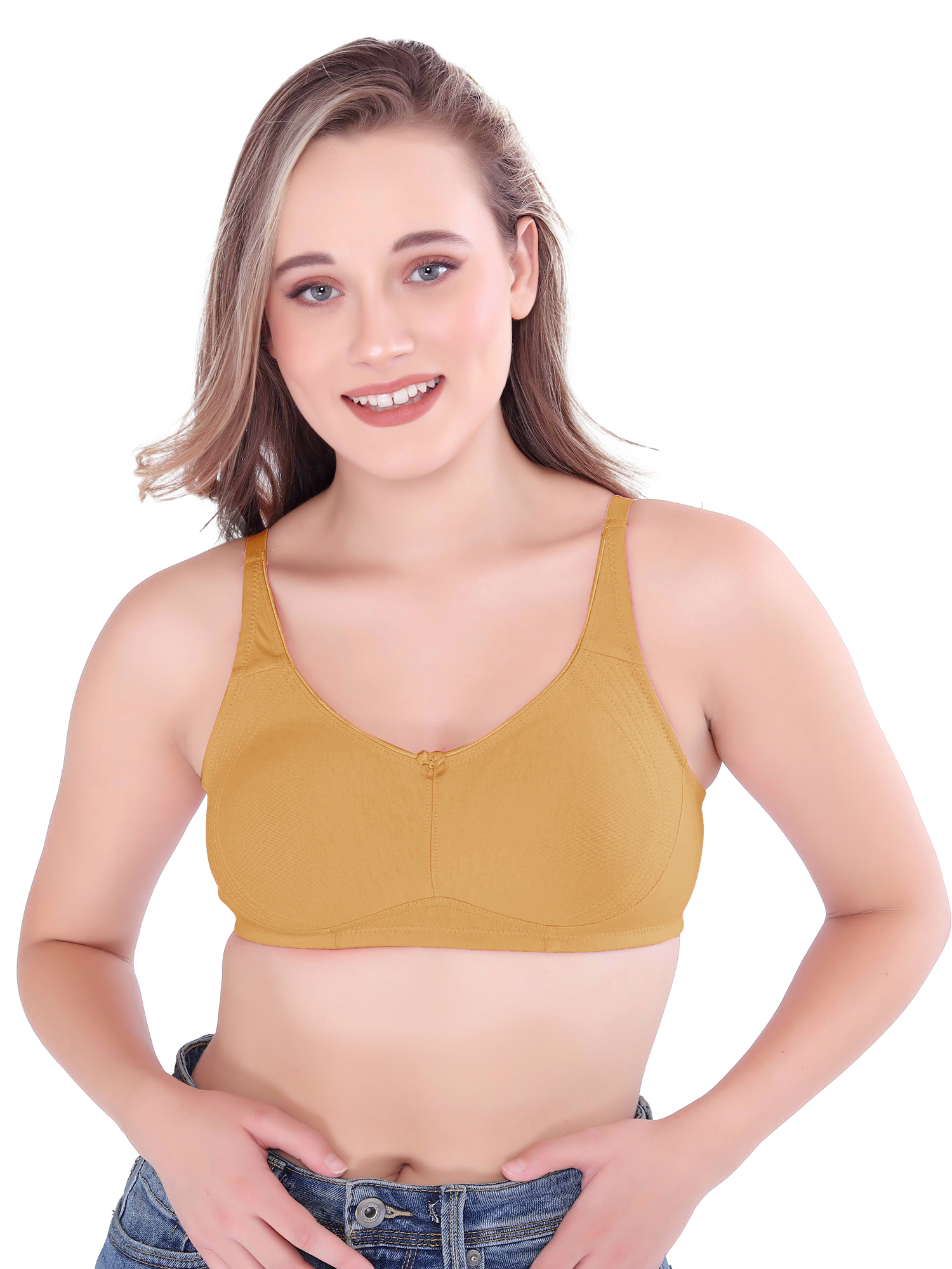 H&F Women's Non Padded Wire-Free Adjustable Straps Full Coverage In Centre Wide Side Shaper Panel Cotton-Rich Fabric Everyday Minimizer T-Shirt Bra