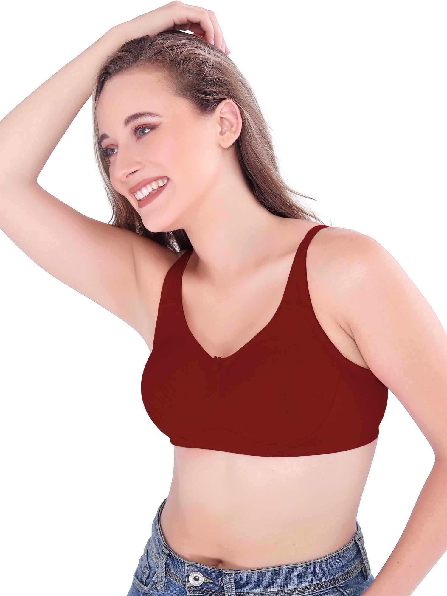 H&F Women's Non Padded Wire-Free Adjustable Straps Full Coverage In Centre Wide Side Shaper Panel Cotton-Rich Fabric Everyday Minimizer T-Shirt Bra