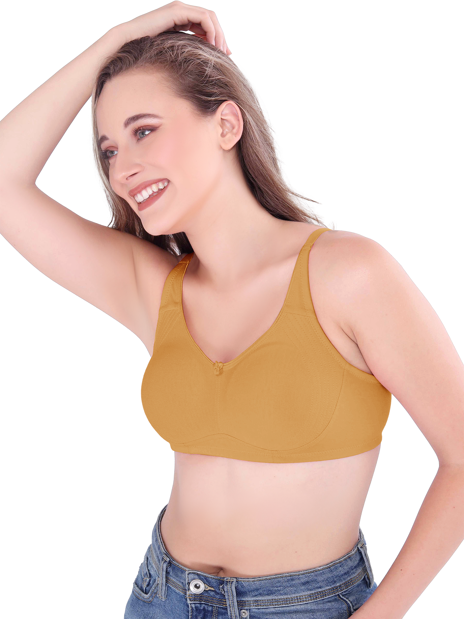 H&F Women's Non Padded Wire-Free Adjustable Straps Full Coverage In Centre Wide Side Shaper Panel Cotton-Rich Fabric Everyday Minimizer T-Shirt Bra