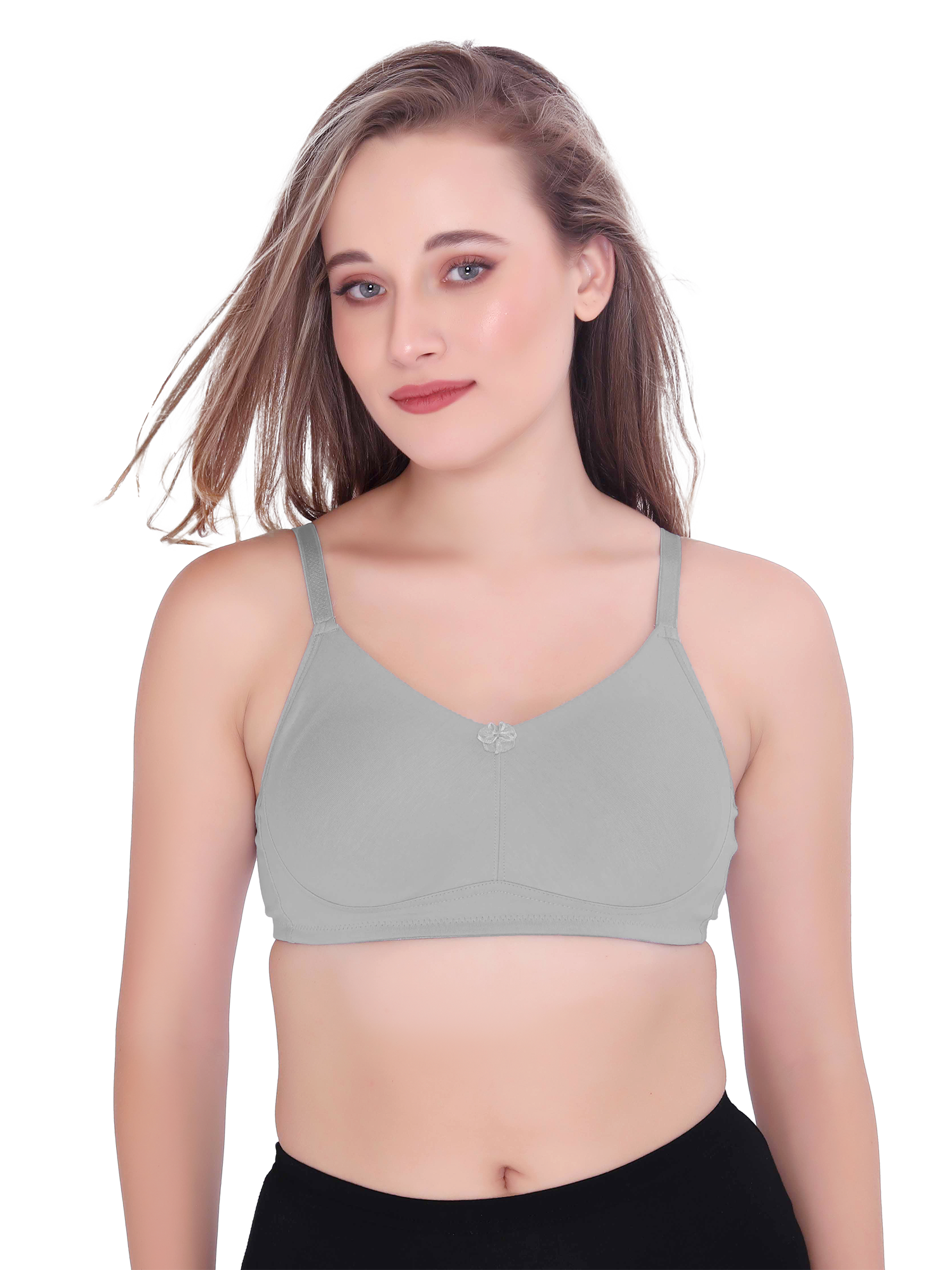 H&F Women's  Non Padded Wire-Free Adjustable Straps Full Coverage In Side Shaper Panel Cotton-Rich Fabric Everyday Minimizer T-Shirt Bra