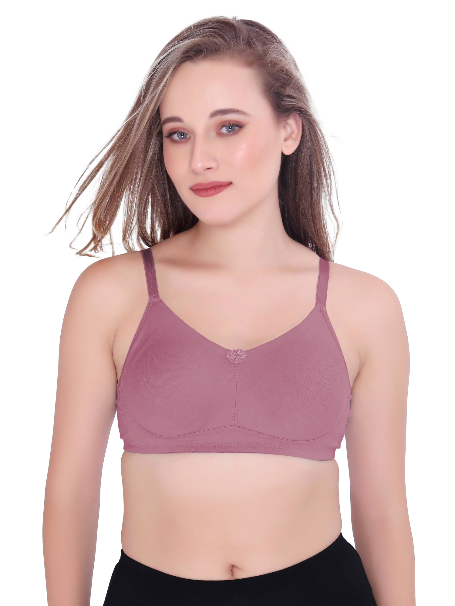 H&F Women's  Non Padded Wire-Free Adjustable Straps Full Coverage In Side Shaper Panel Cotton-Rich Fabric Everyday Minimizer T-Shirt Bra