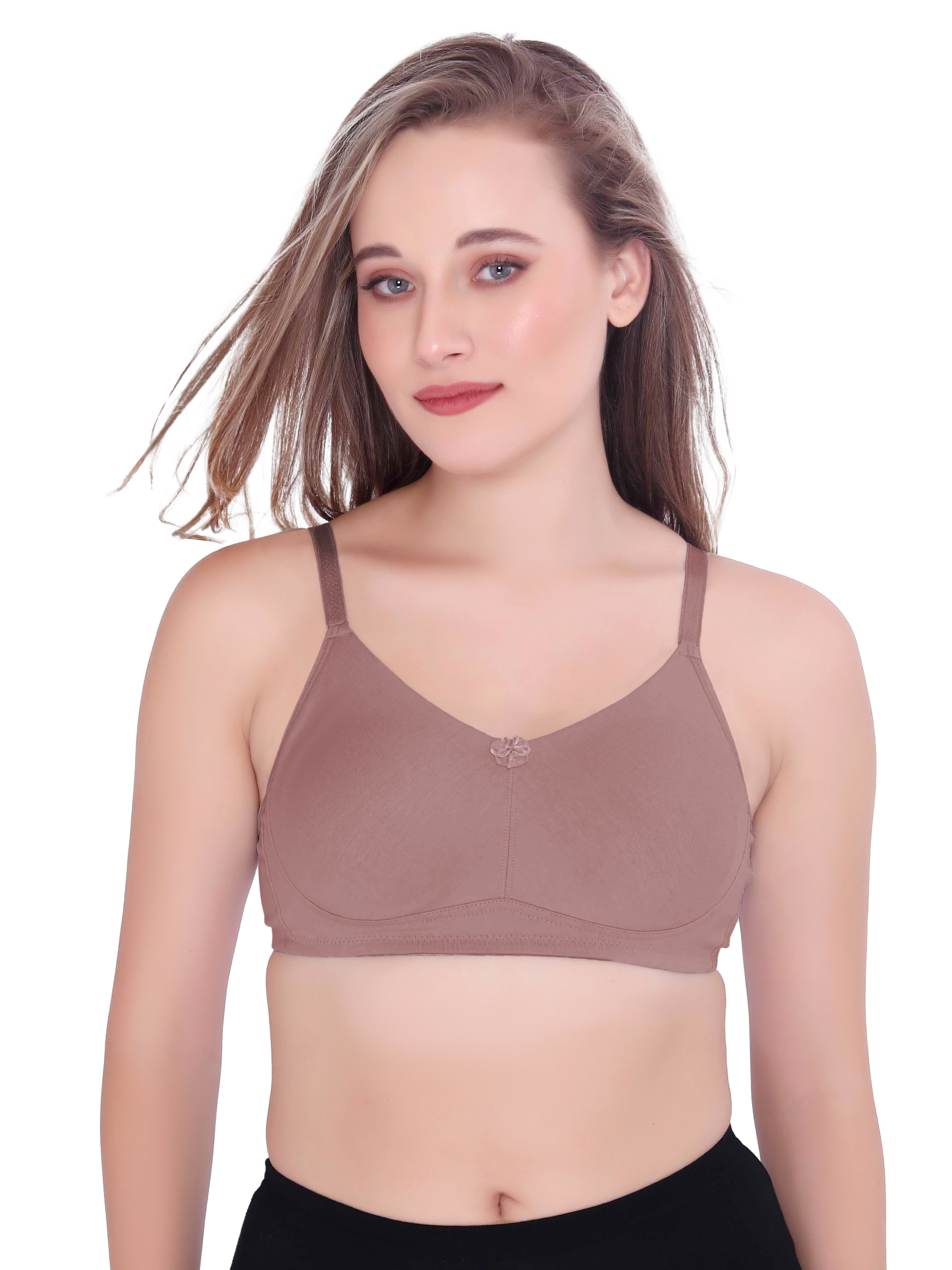 H&F Women's  Non Padded Wire-Free Adjustable Straps Full Coverage In Side Shaper Panel Cotton-Rich Fabric Everyday Minimizer T-Shirt Bra