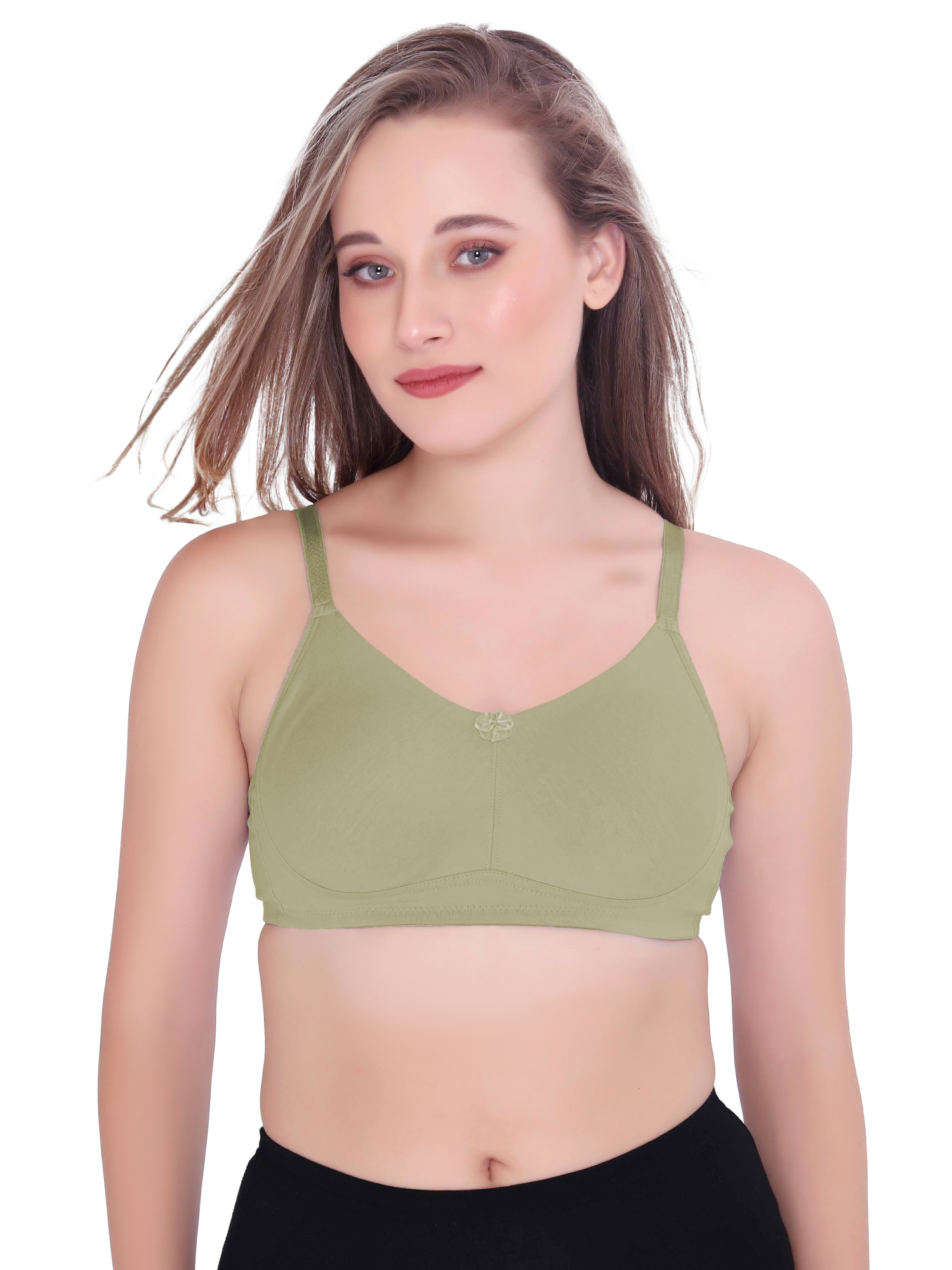 H&F Women's  Non Padded Wire-Free Adjustable Straps Full Coverage In Side Shaper Panel Cotton-Rich Fabric Everyday Minimizer T-Shirt Bra