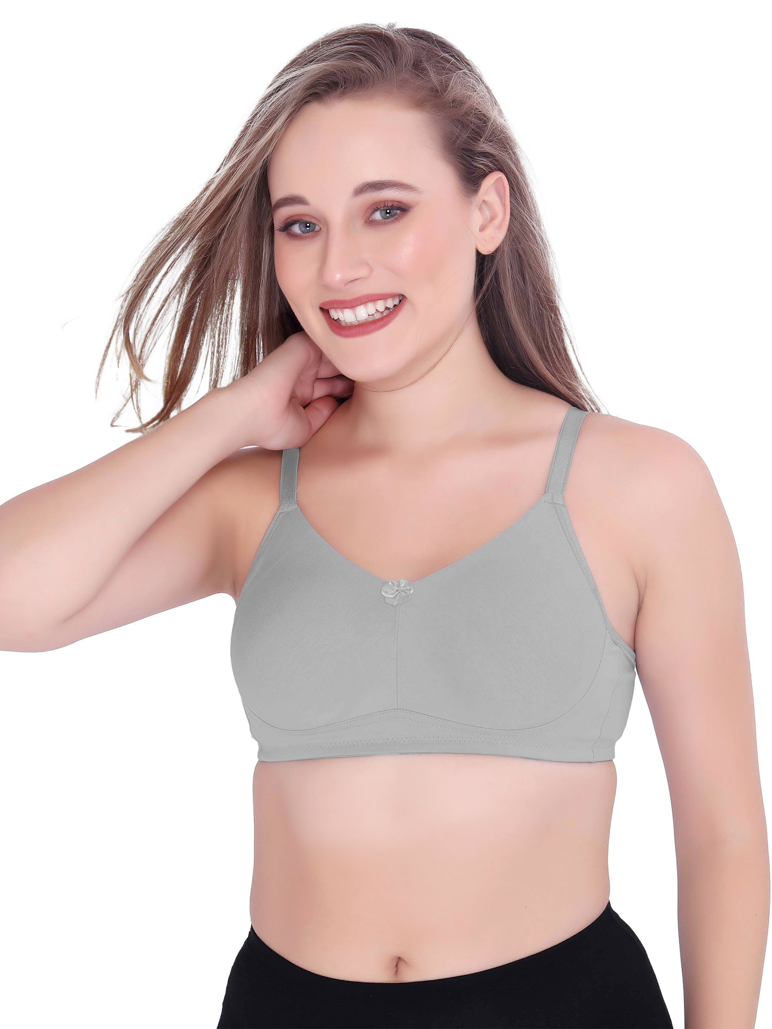 H&F Women's  Non Padded Wire-Free Adjustable Straps Full Coverage In Side Shaper Panel Cotton-Rich Fabric Everyday Minimizer T-Shirt Bra