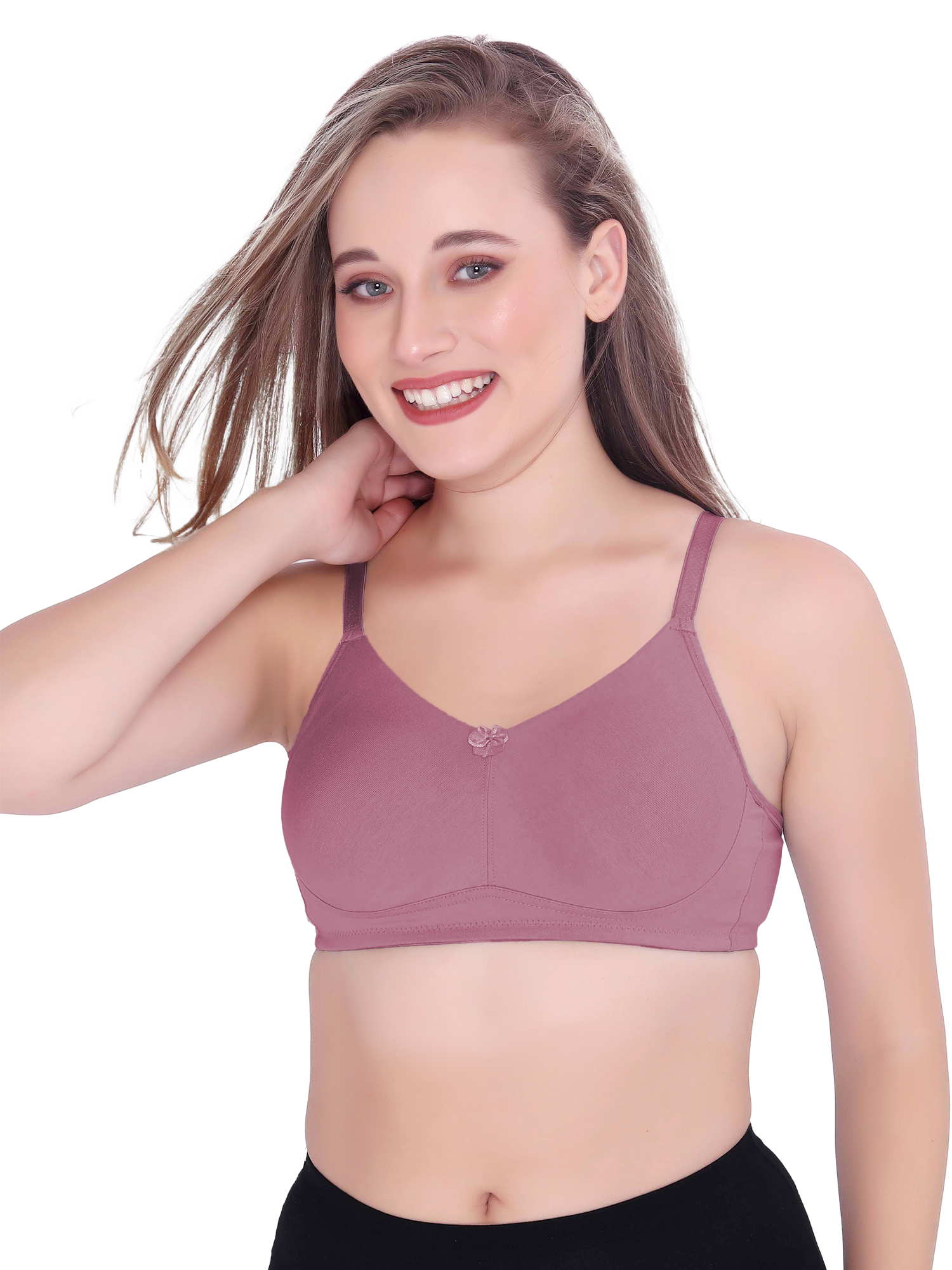 H&F Women's  Non Padded Wire-Free Adjustable Straps Full Coverage In Side Shaper Panel Cotton-Rich Fabric Everyday Minimizer T-Shirt Bra