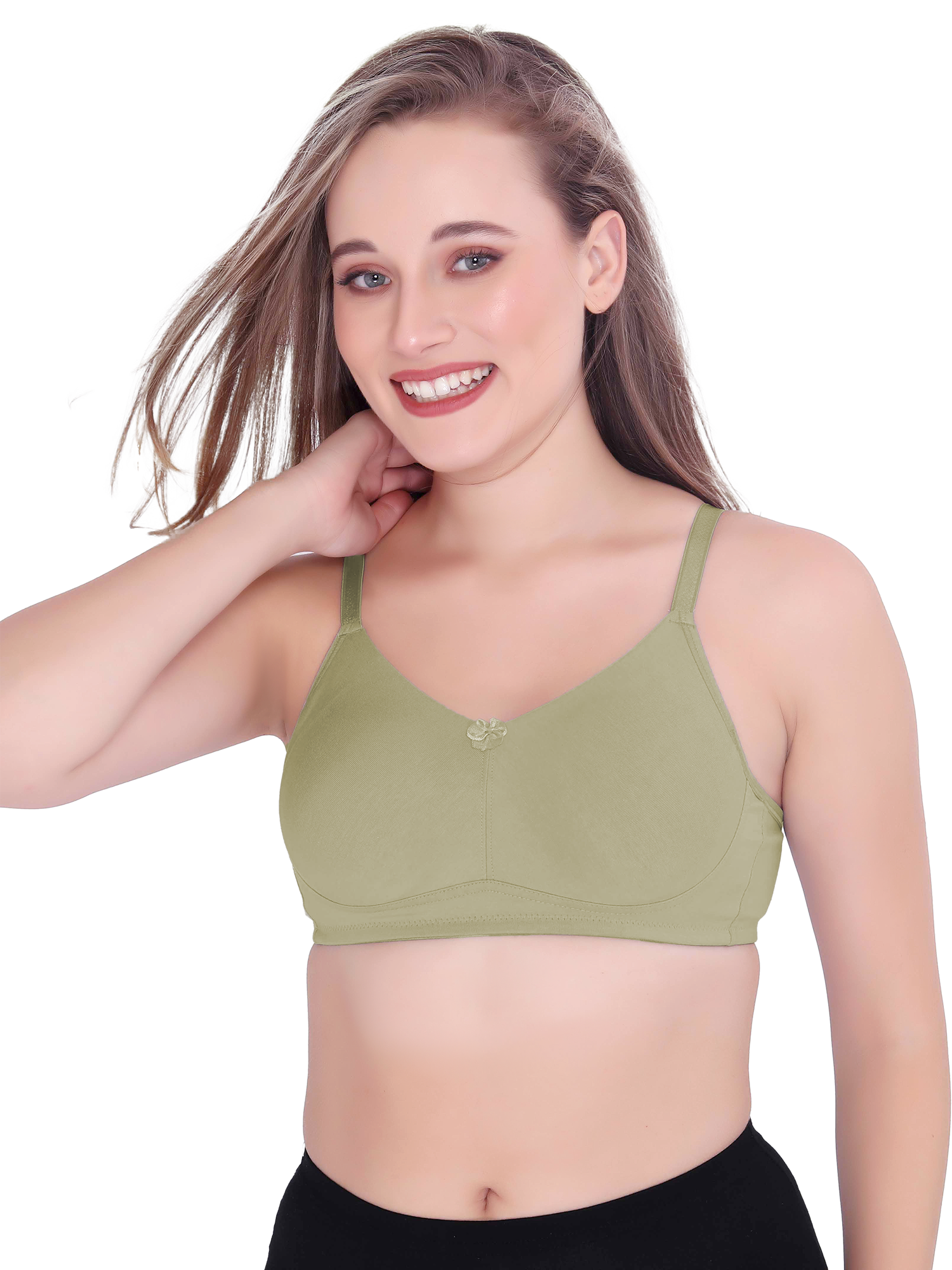 H&F Women's  Non Padded Wire-Free Adjustable Straps Full Coverage In Side Shaper Panel Cotton-Rich Fabric Everyday Minimizer T-Shirt Bra