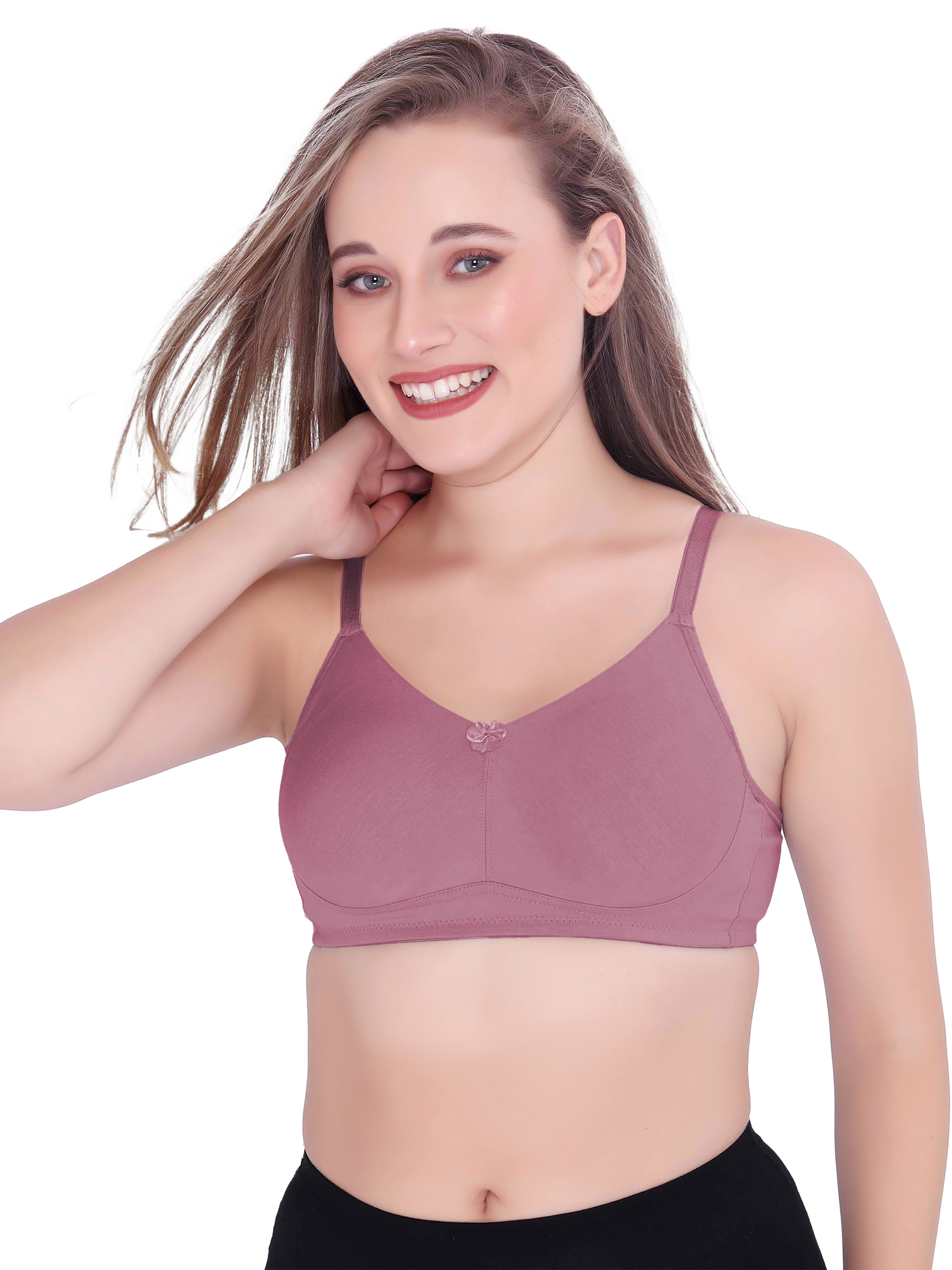 H&F Women's  Non Padded Wire-Free Adjustable Straps Full Coverage In Side Shaper Panel Cotton-Rich Fabric Everyday Minimizer T-Shirt Bra