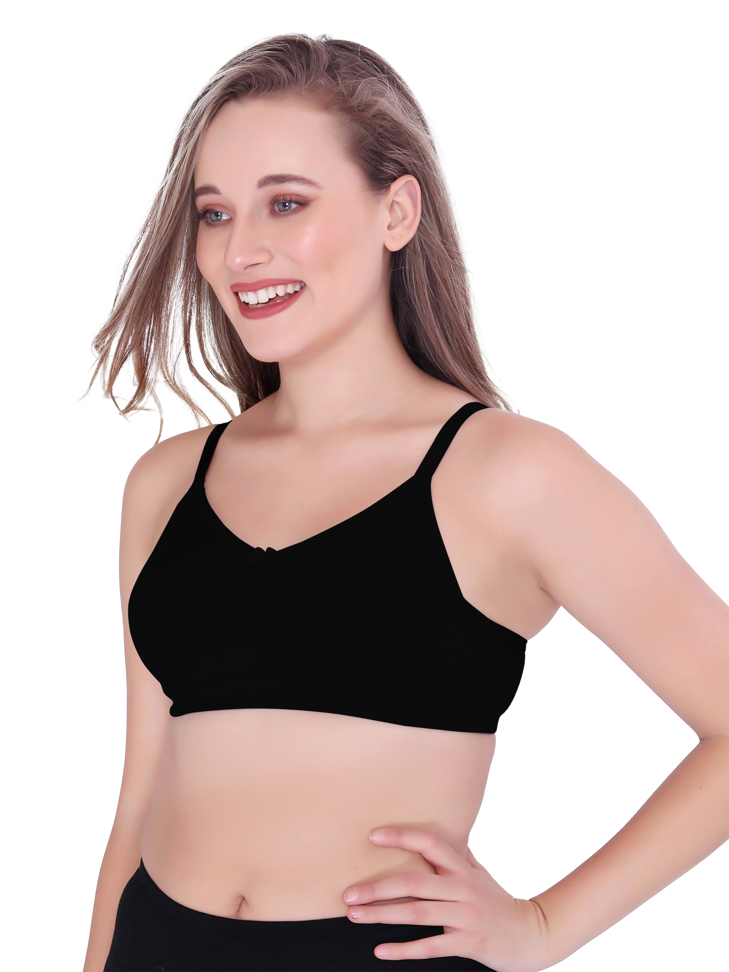 H&F Women's  Non Padded Wire-Free Adjustable Straps Full Coverage In Side Shaper Panel Cotton-Rich Fabric Everyday Minimizer T-Shirt Bra