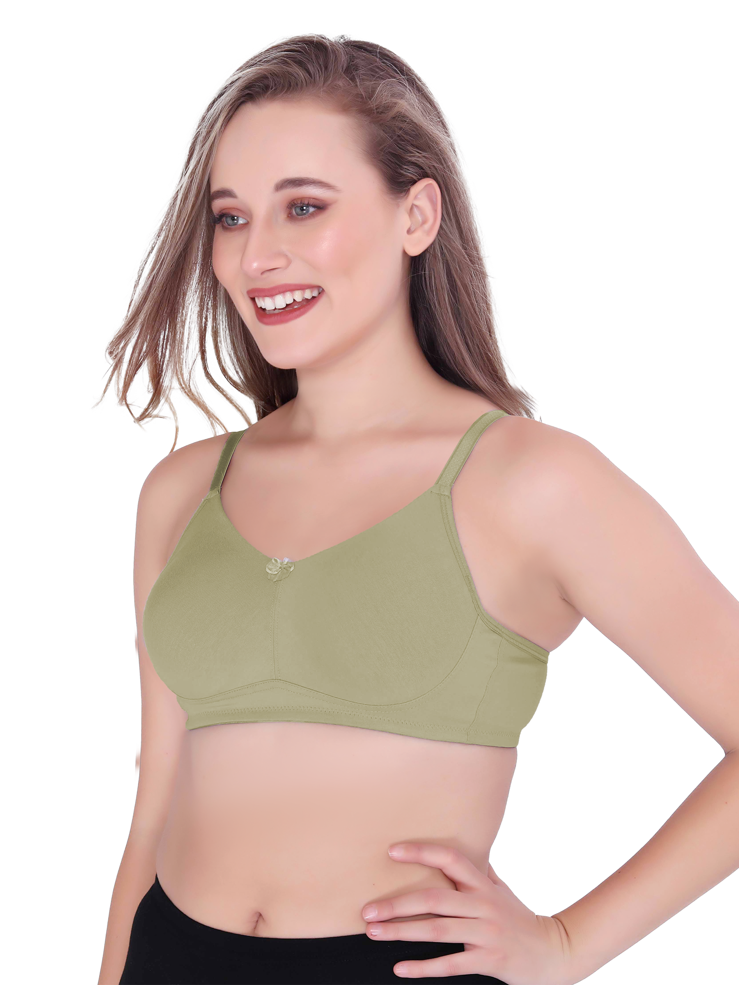 H&F Women's  Non Padded Wire-Free Adjustable Straps Full Coverage In Side Shaper Panel Cotton-Rich Fabric Everyday Minimizer T-Shirt Bra