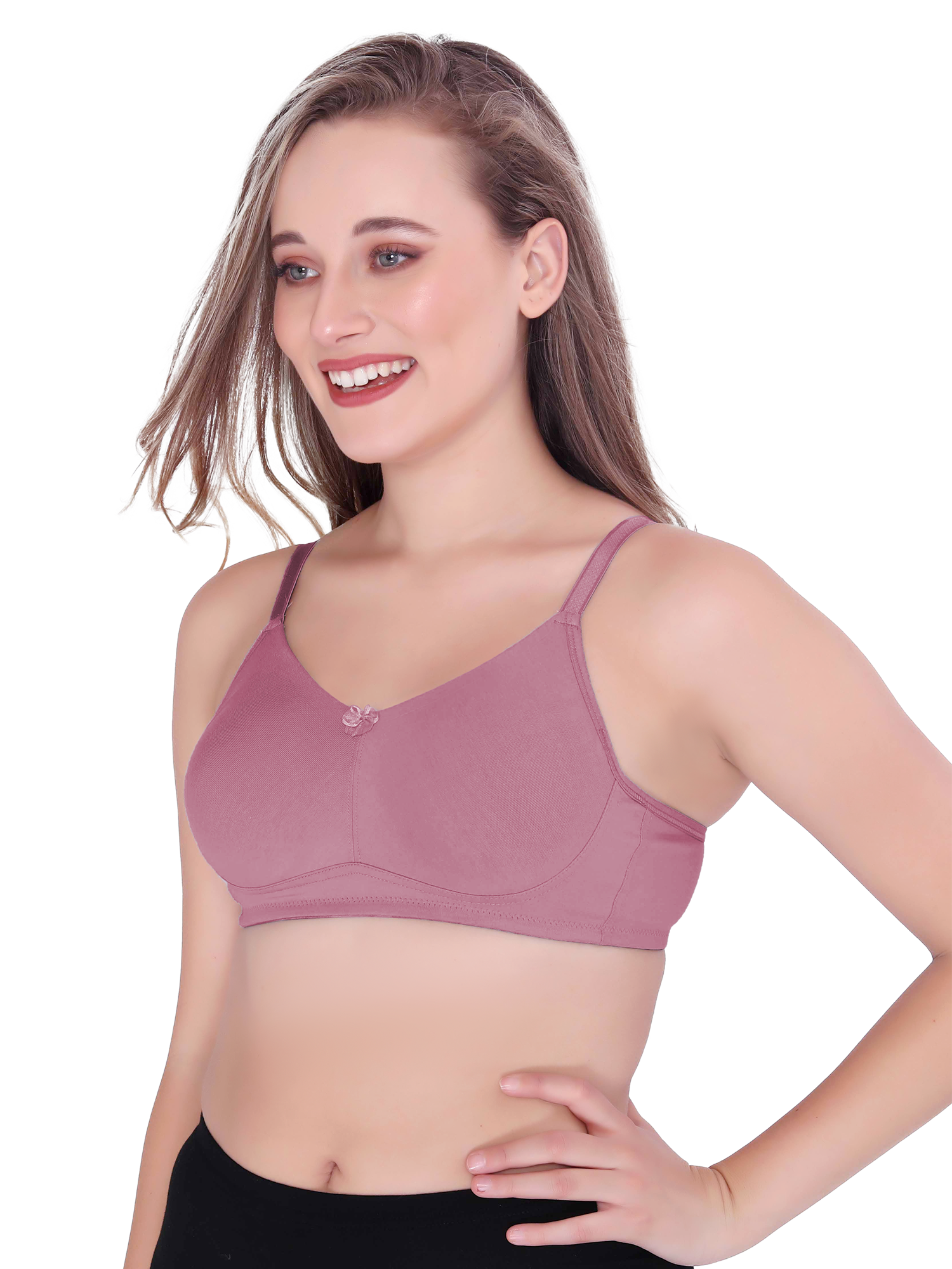 H&F Women's  Non Padded Wire-Free Adjustable Straps Full Coverage In Side Shaper Panel Cotton-Rich Fabric Everyday Minimizer T-Shirt Bra