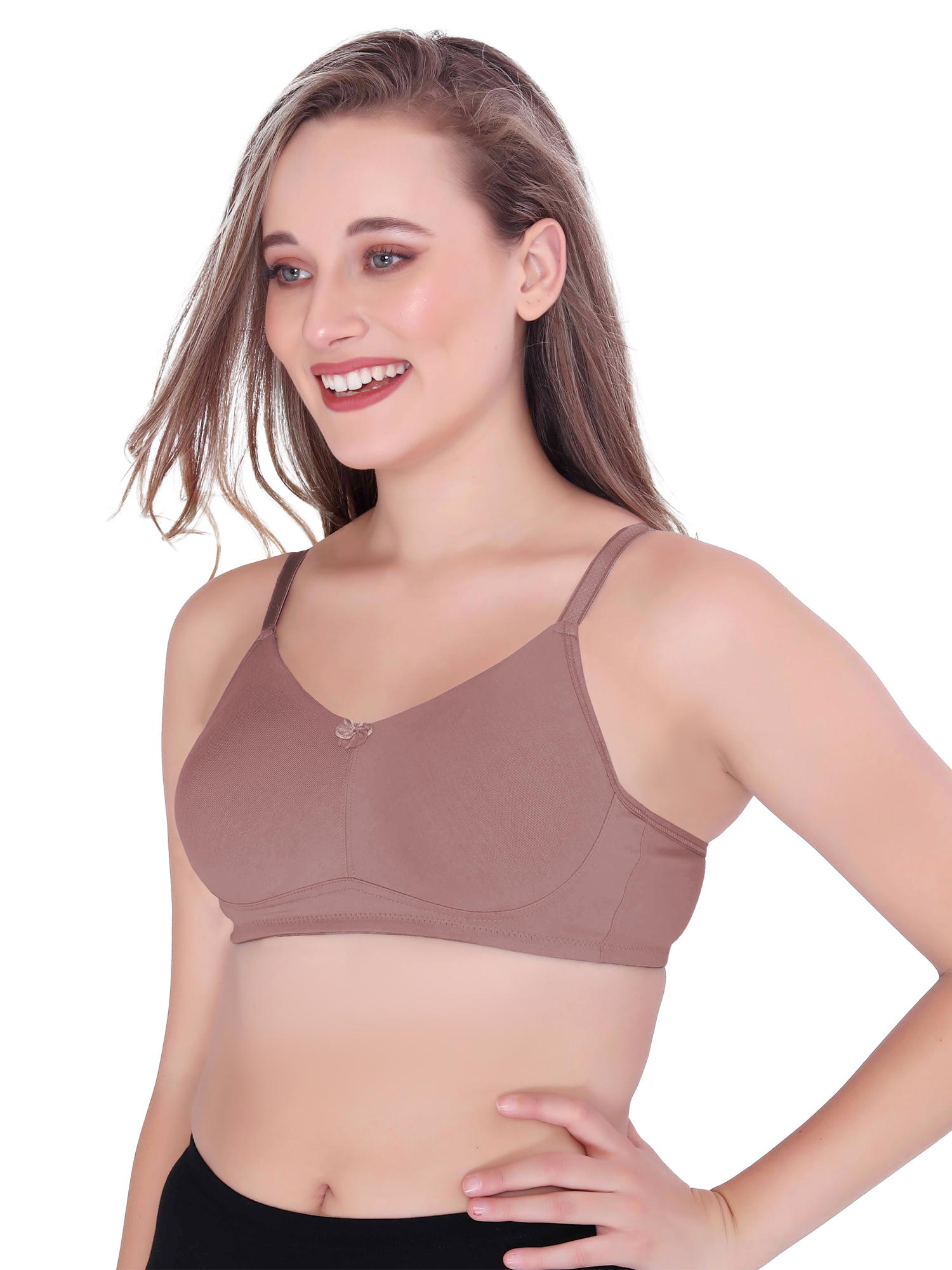 H&F Women's  Non Padded Wire-Free Adjustable Straps Full Coverage In Side Shaper Panel Cotton-Rich Fabric Everyday Minimizer T-Shirt Bra