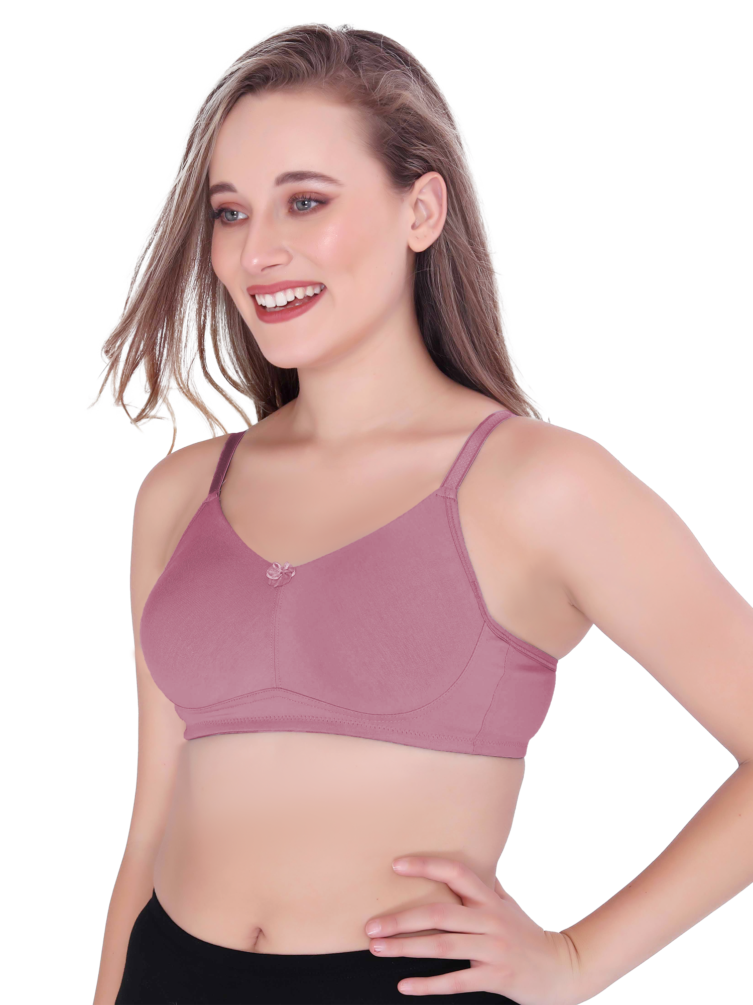 H&F Women's  Non Padded Wire-Free Adjustable Straps Full Coverage In Side Shaper Panel Cotton-Rich Fabric Everyday Minimizer T-Shirt Bra