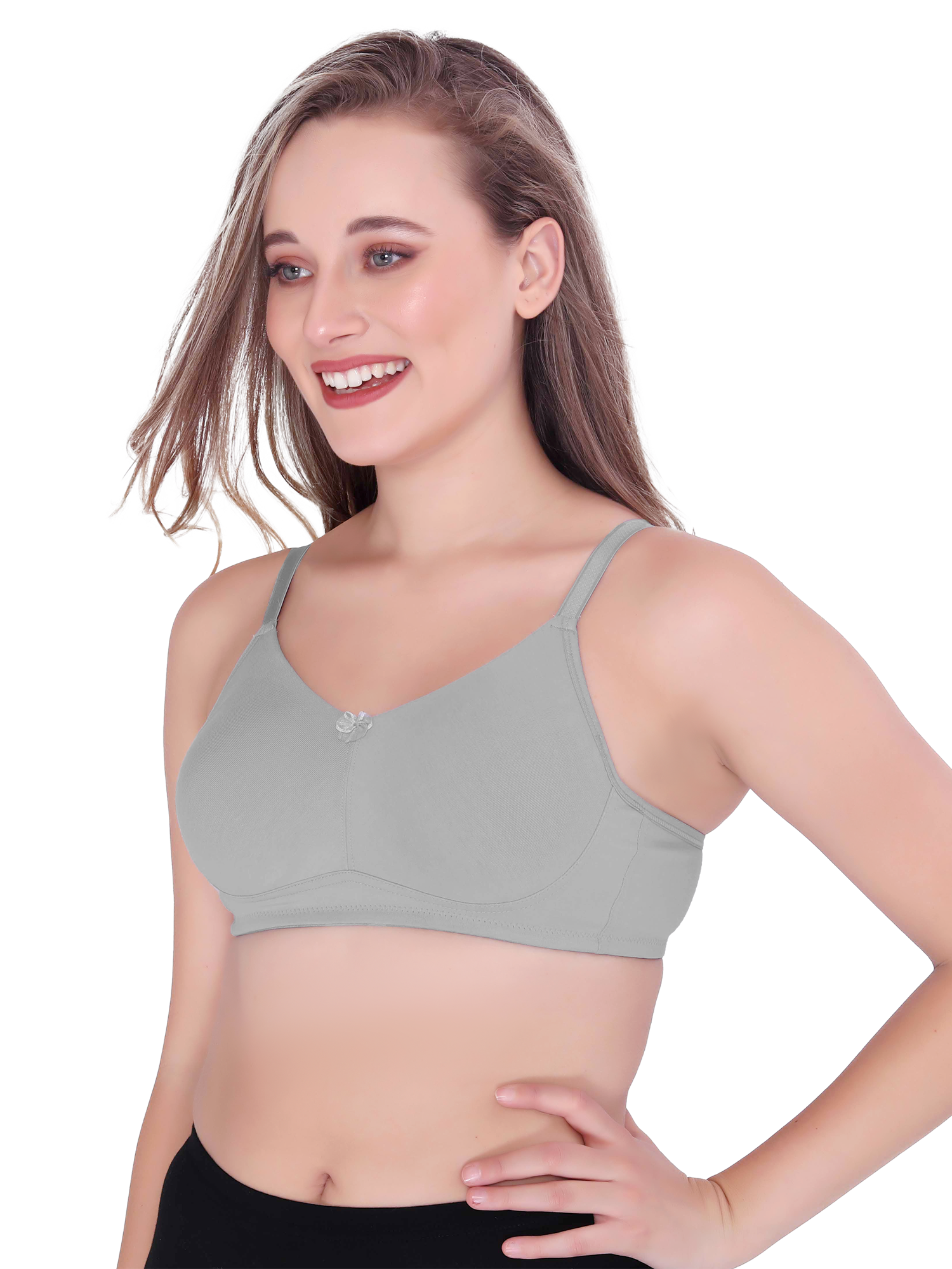 H&F Women's  Non Padded Wire-Free Adjustable Straps Full Coverage In Side Shaper Panel Cotton-Rich Fabric Everyday Minimizer T-Shirt Bra